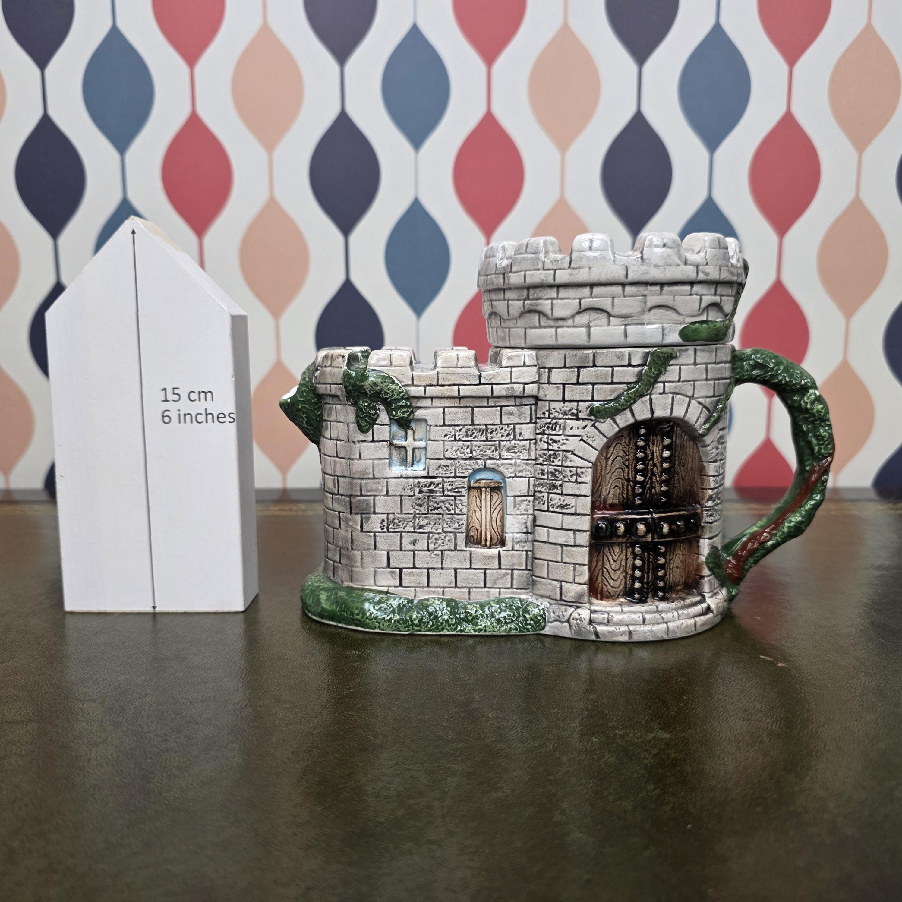 Vintage Castle Teapot Ceramic Medieval Tower Novelty Drinkware Collectible Fantasy Kitchen Decor