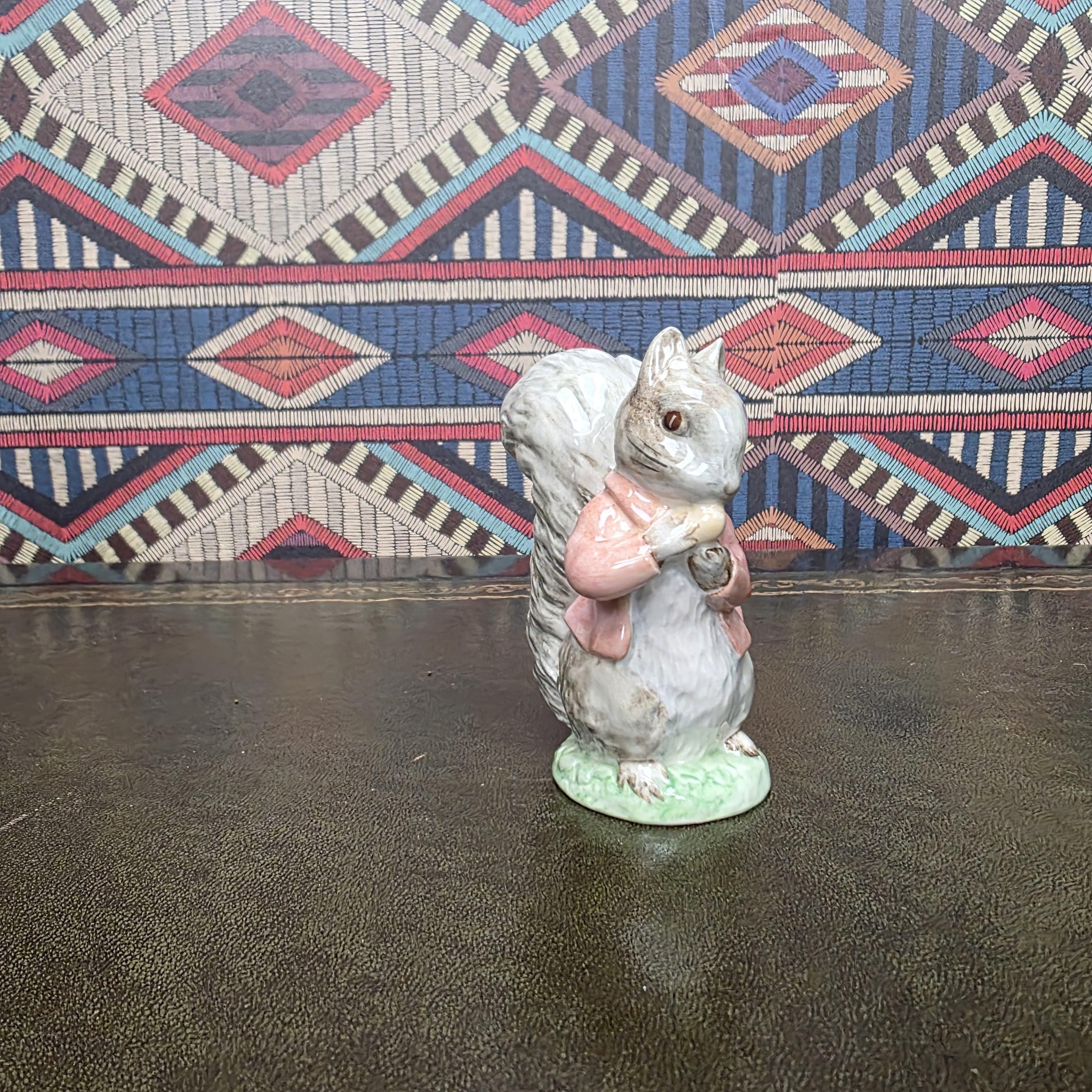 Timmy Tiptoes Bunnykins Figurine Royal Albert Beatrix Potter Porcelain Squirrel Figure Vintage Nursery Collectible