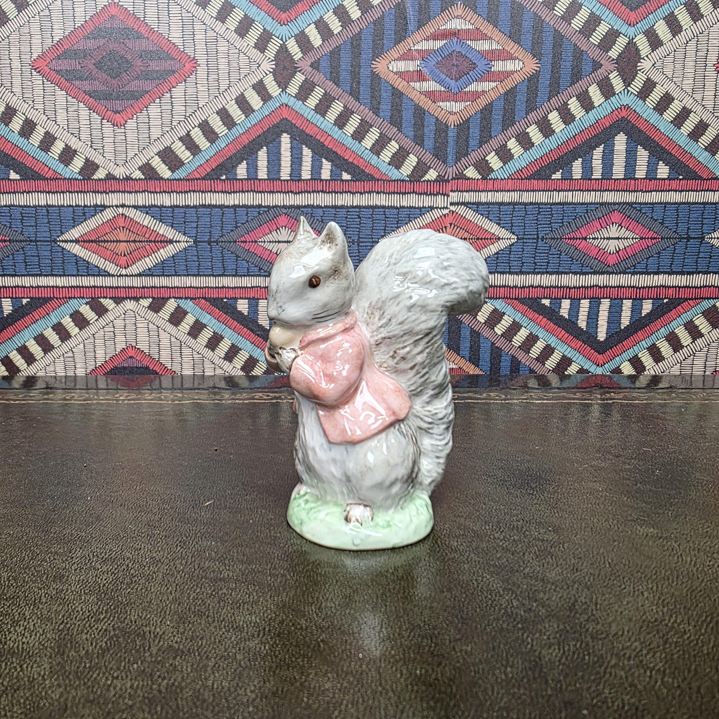 Timmy Tiptoes Bunnykins Figurine Royal Albert Beatrix Potter Porcelain Squirrel Figure Vintage Nursery Collectible