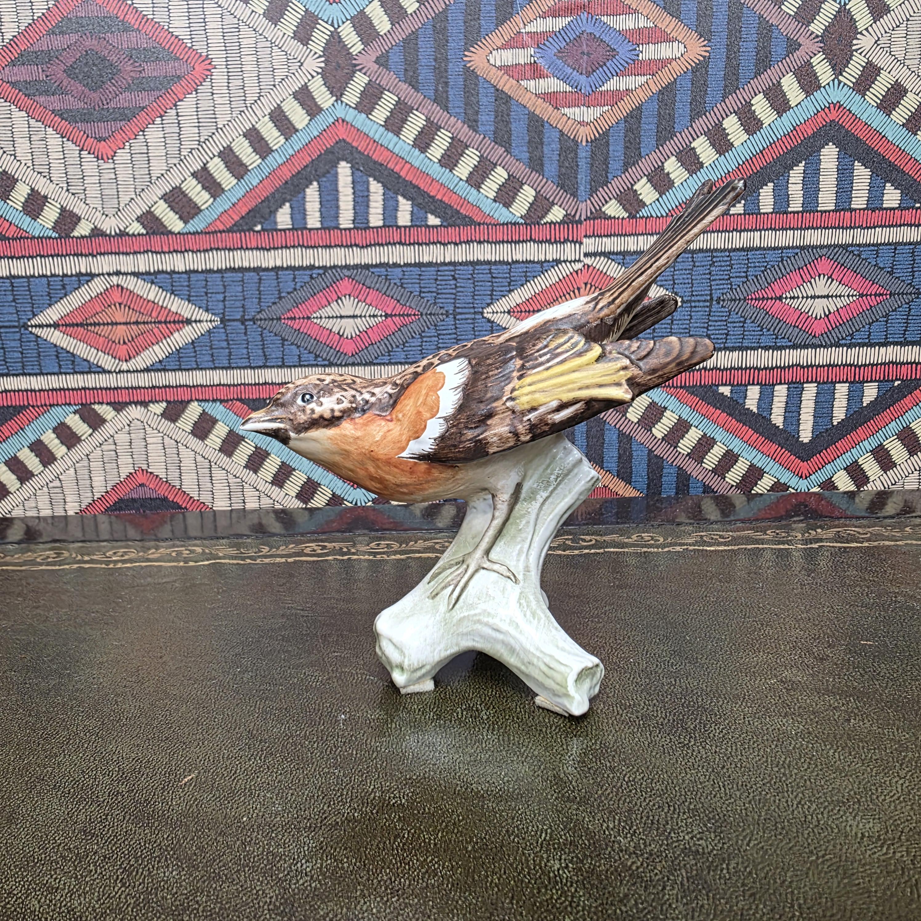Vintage Goebel Brambling Bird Figurine CV86 West Germany Ceramic On Tree Stump Wildlife Collectors