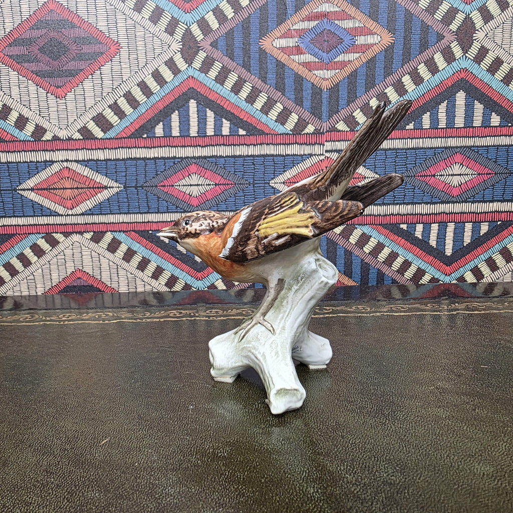 Vintage Goebel Brambling Bird Figurine CV86 West Germany Ceramic On Tree Stump Wildlife Collectors