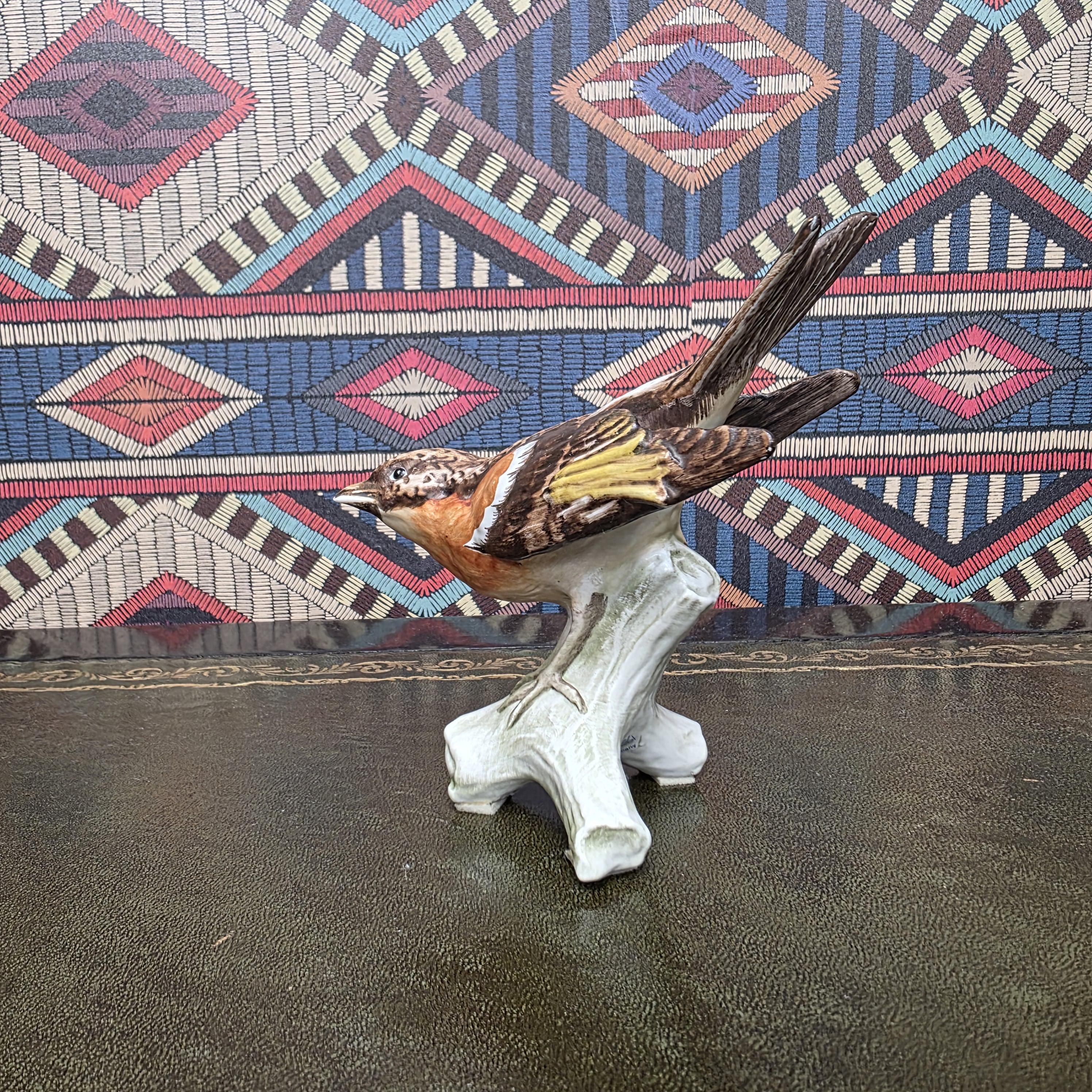 Vintage Goebel Brambling Bird Figurine CV86 West Germany Ceramic On Tree Stump Wildlife Collectors
