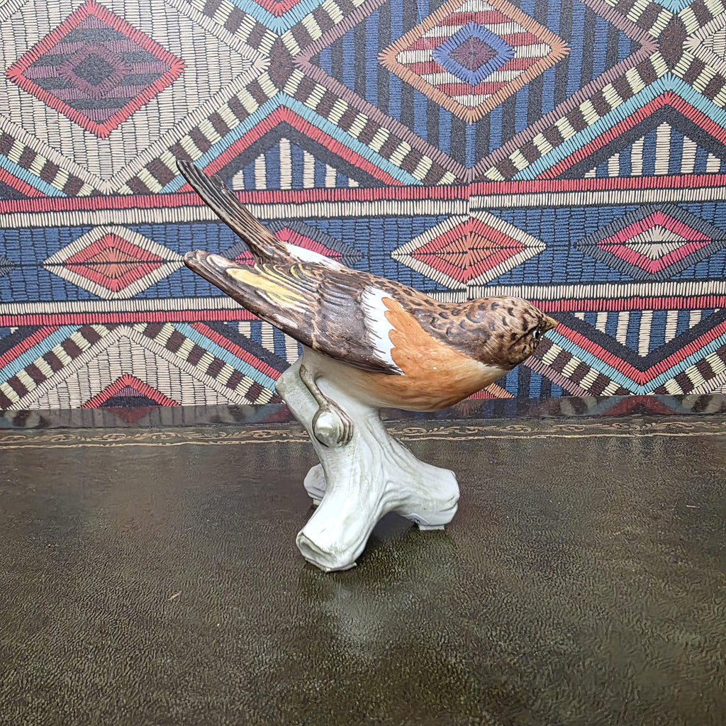 Vintage Goebel Brambling Bird Figurine CV86 West Germany Ceramic On Tree Stump Wildlife Collectors