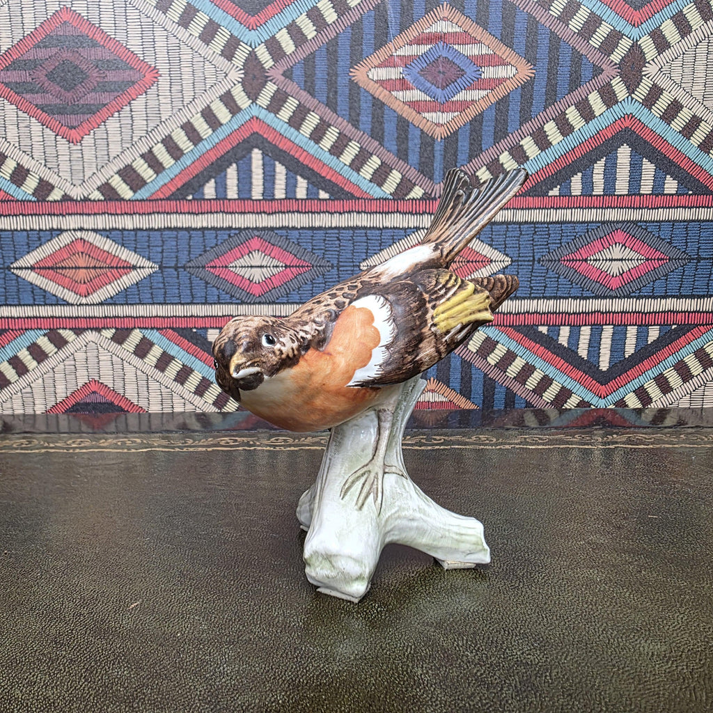 Vintage Goebel Brambling Bird Figurine CV86 West Germany Ceramic On Tree Stump Wildlife Collectors