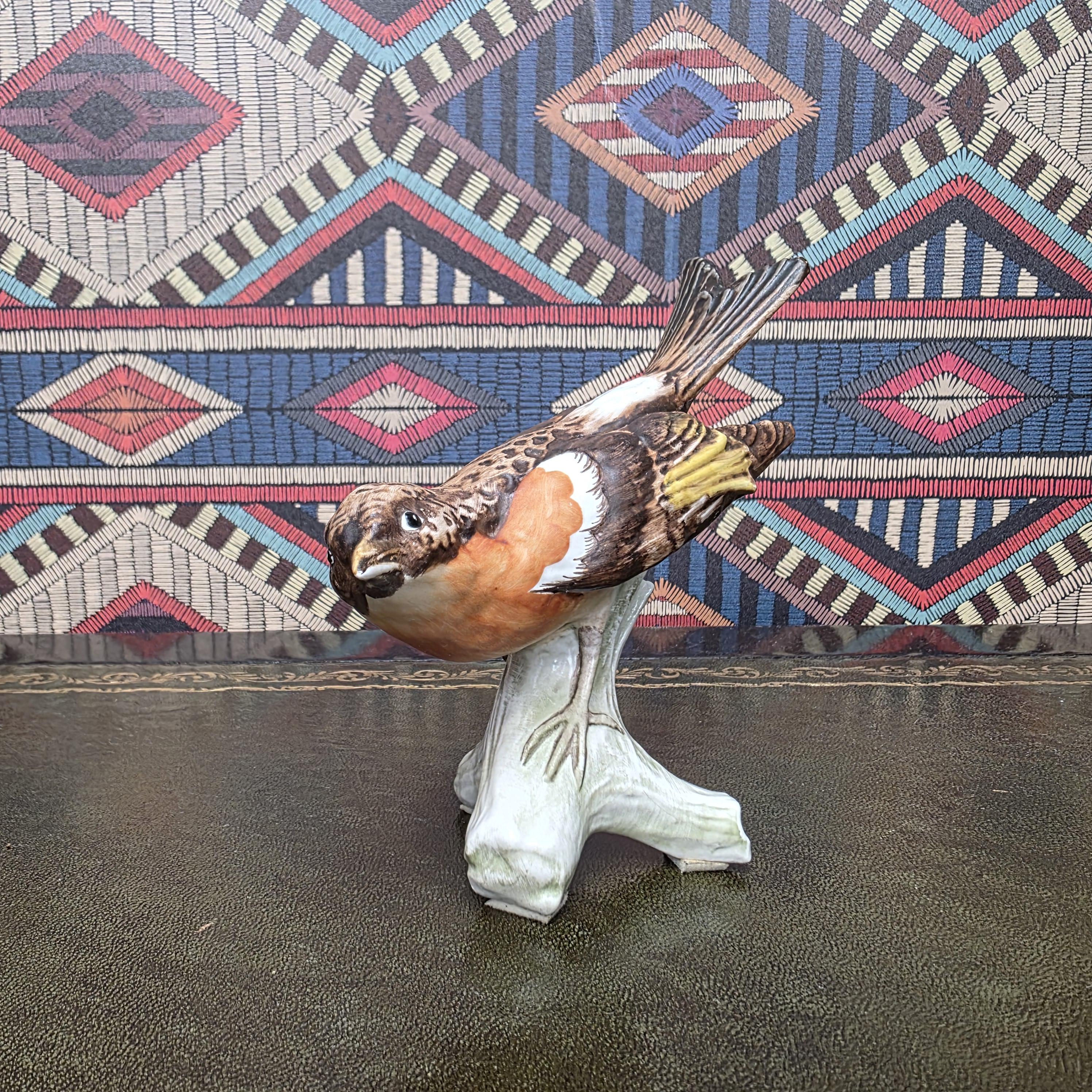 Vintage Goebel Brambling Bird Figurine CV86 West Germany Ceramic On Tree Stump Wildlife Collectors