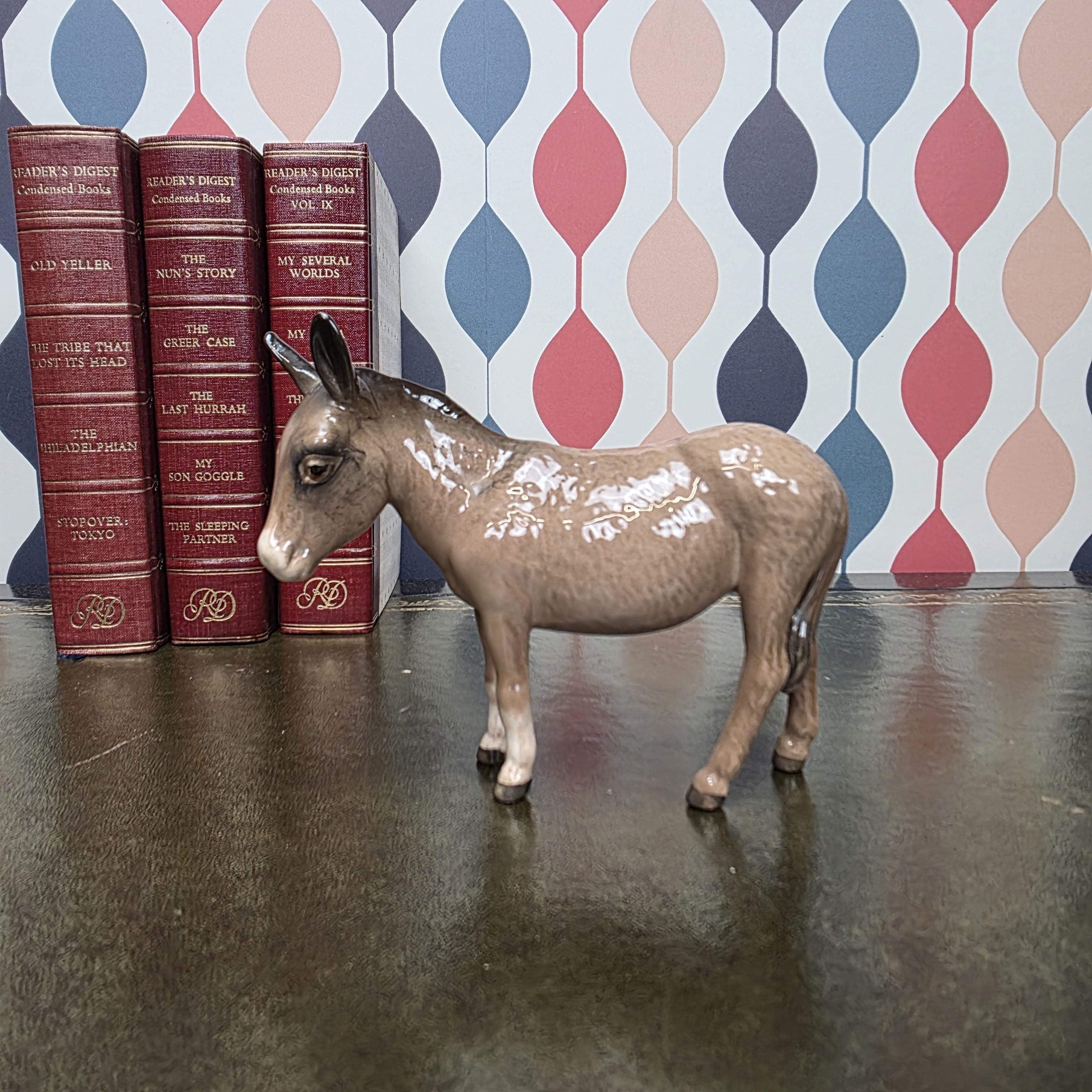 Beswick Donkey Figurine England Vintage Ceramic Farm Animal Ornament Brown Glazed Donkey Figure British