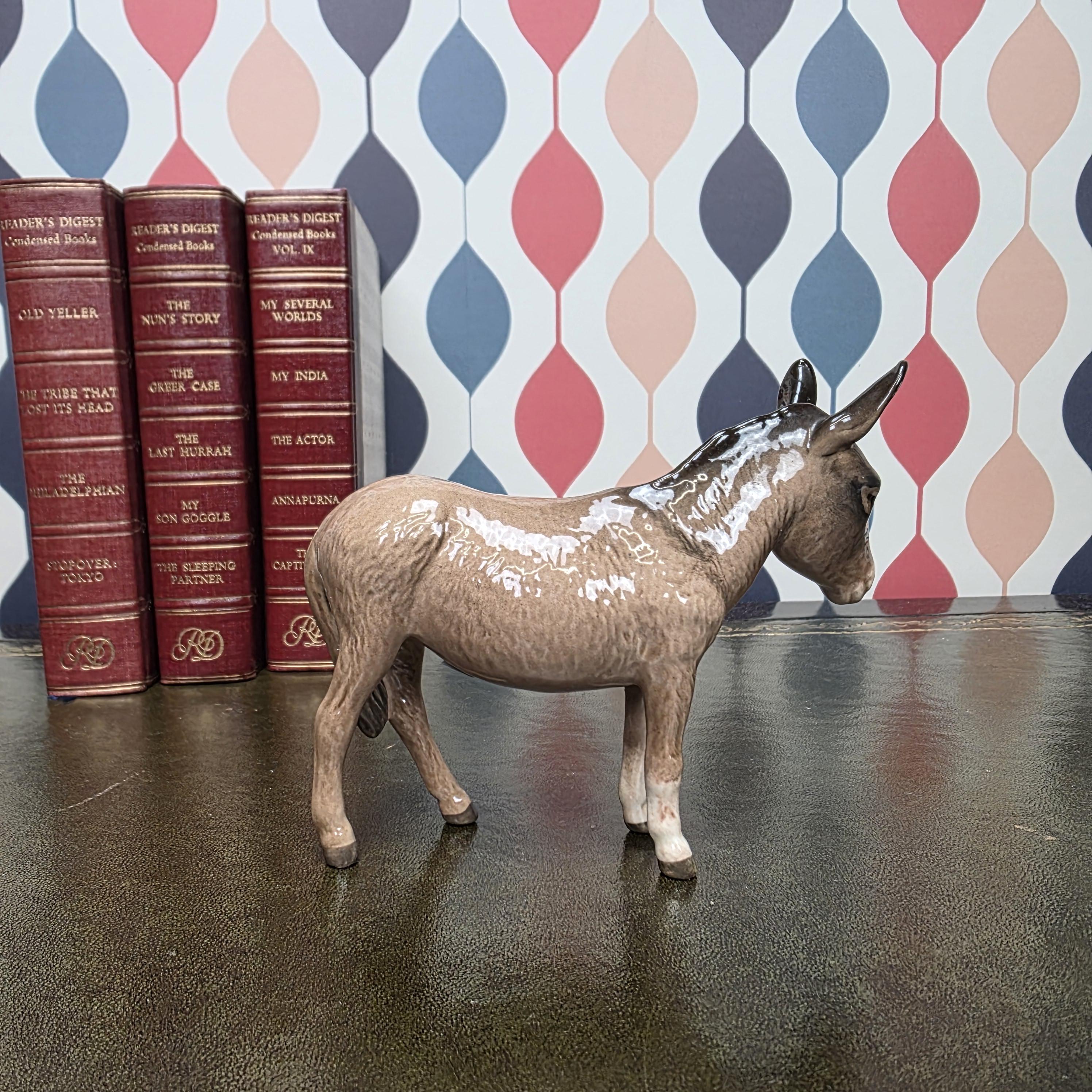 Beswick Donkey Figurine England Vintage Ceramic Farm Animal Ornament Brown Glazed Donkey Figure British
