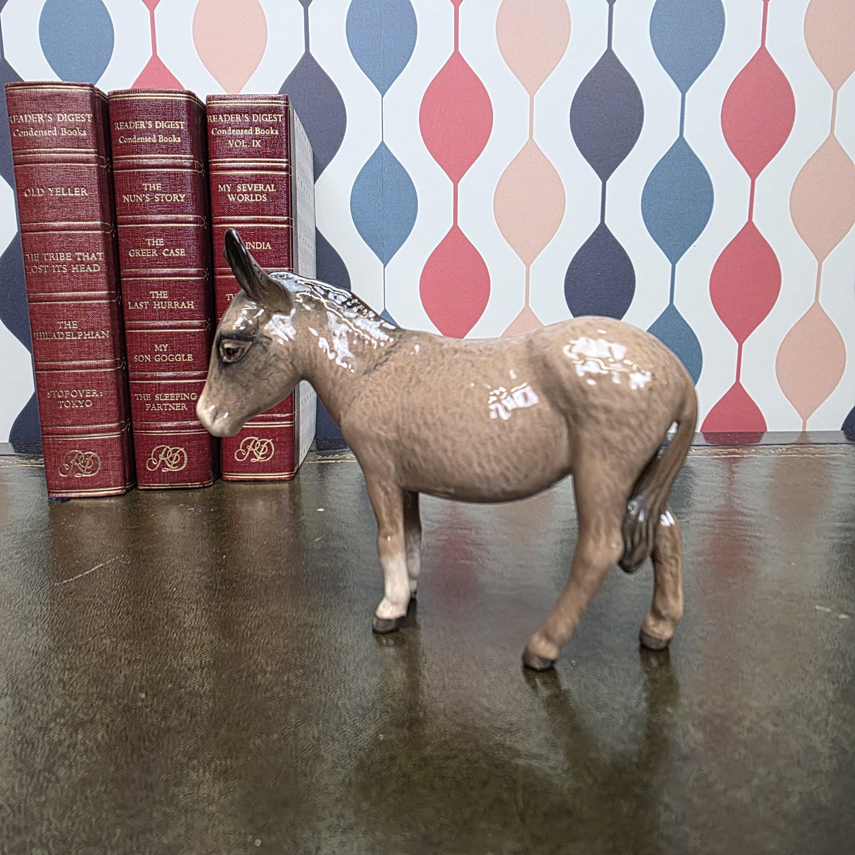 Beswick Donkey Figurine England Vintage Ceramic Farm Animal Ornament Brown Glazed Donkey Figure British