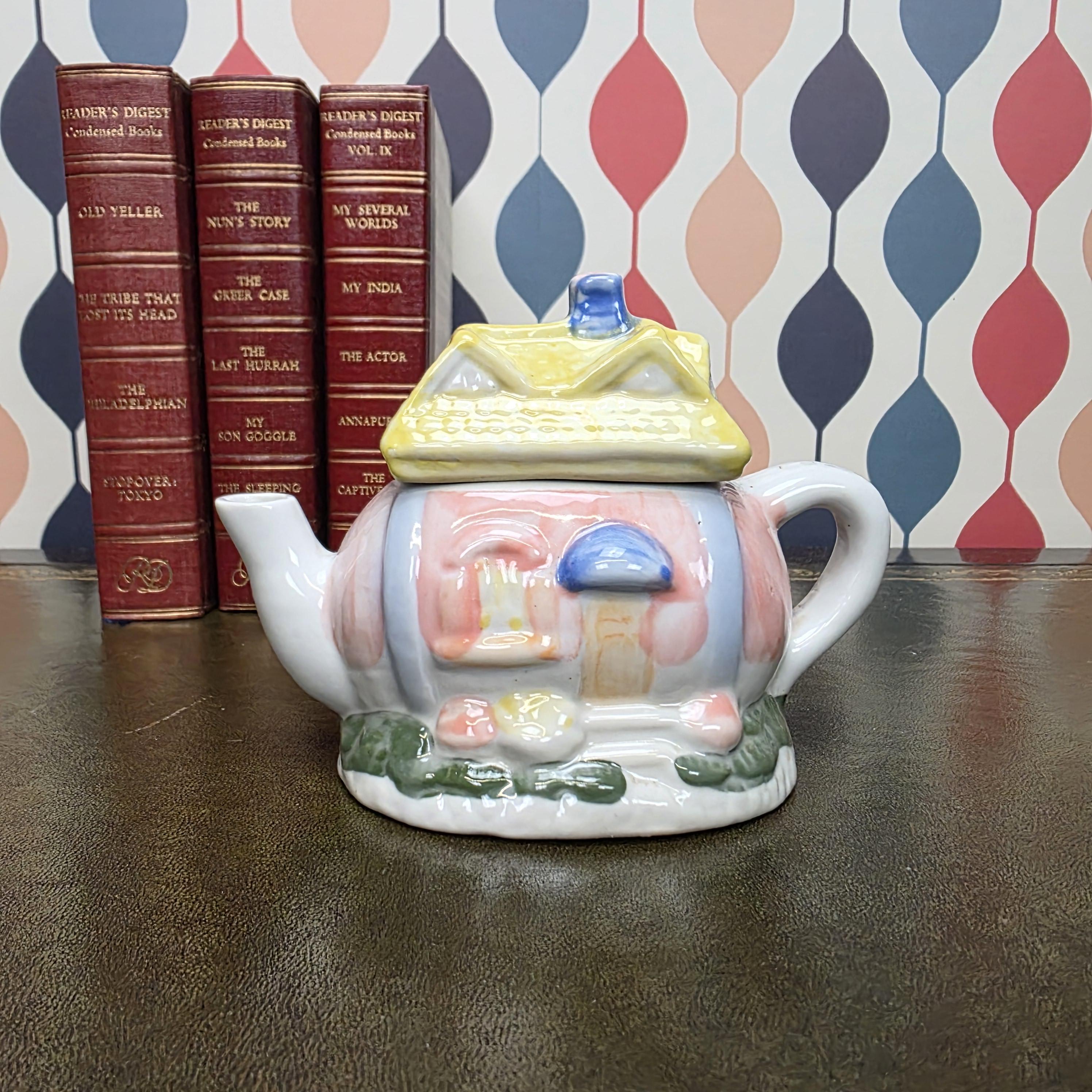 Hand Painted Ceramic Cottage House Teapot Vintage Novelty Teaware Collectible English Cottage Kitchen Decor