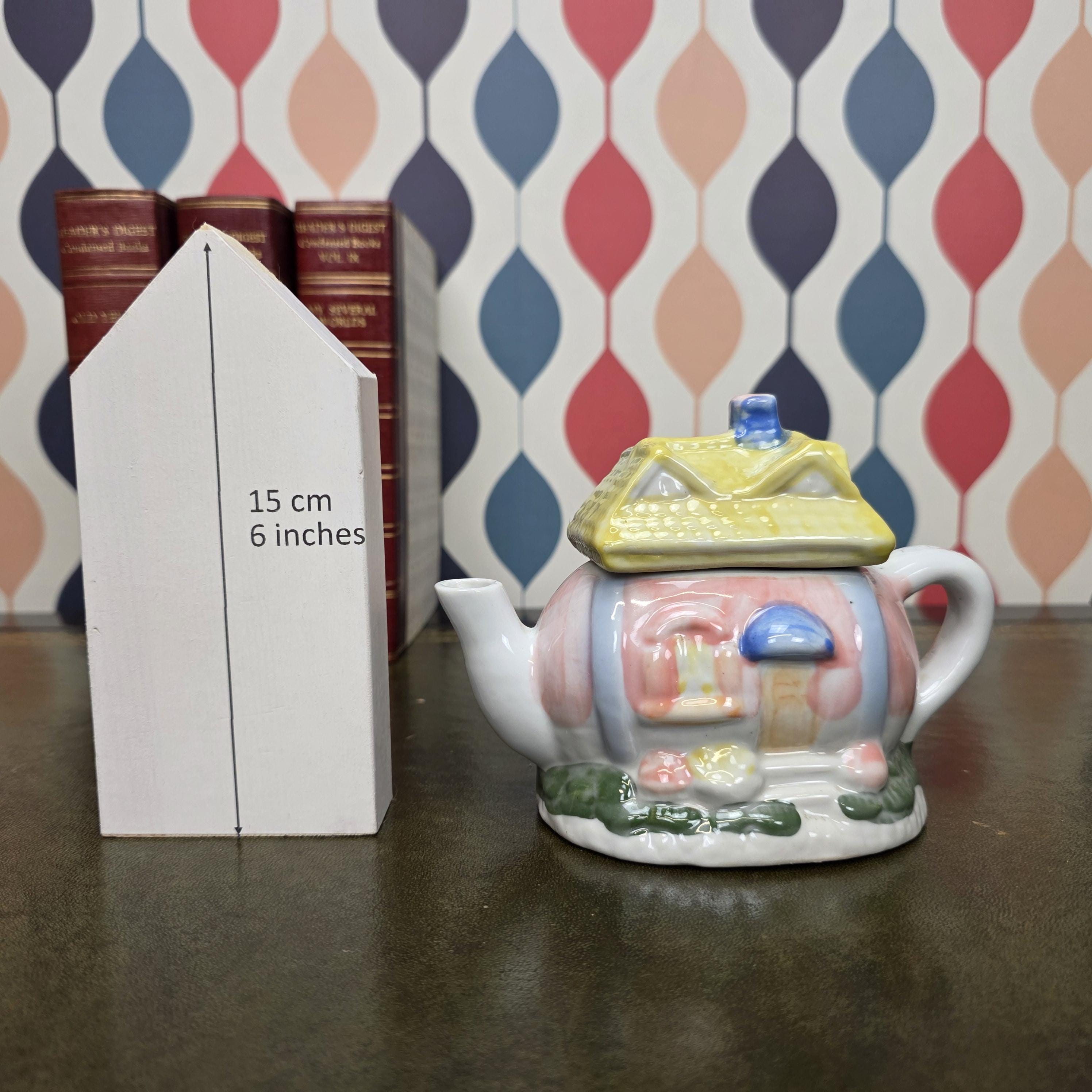 Hand Painted Ceramic Cottage House Teapot Vintage Novelty Teaware Collectible English Cottage Kitchen Decor