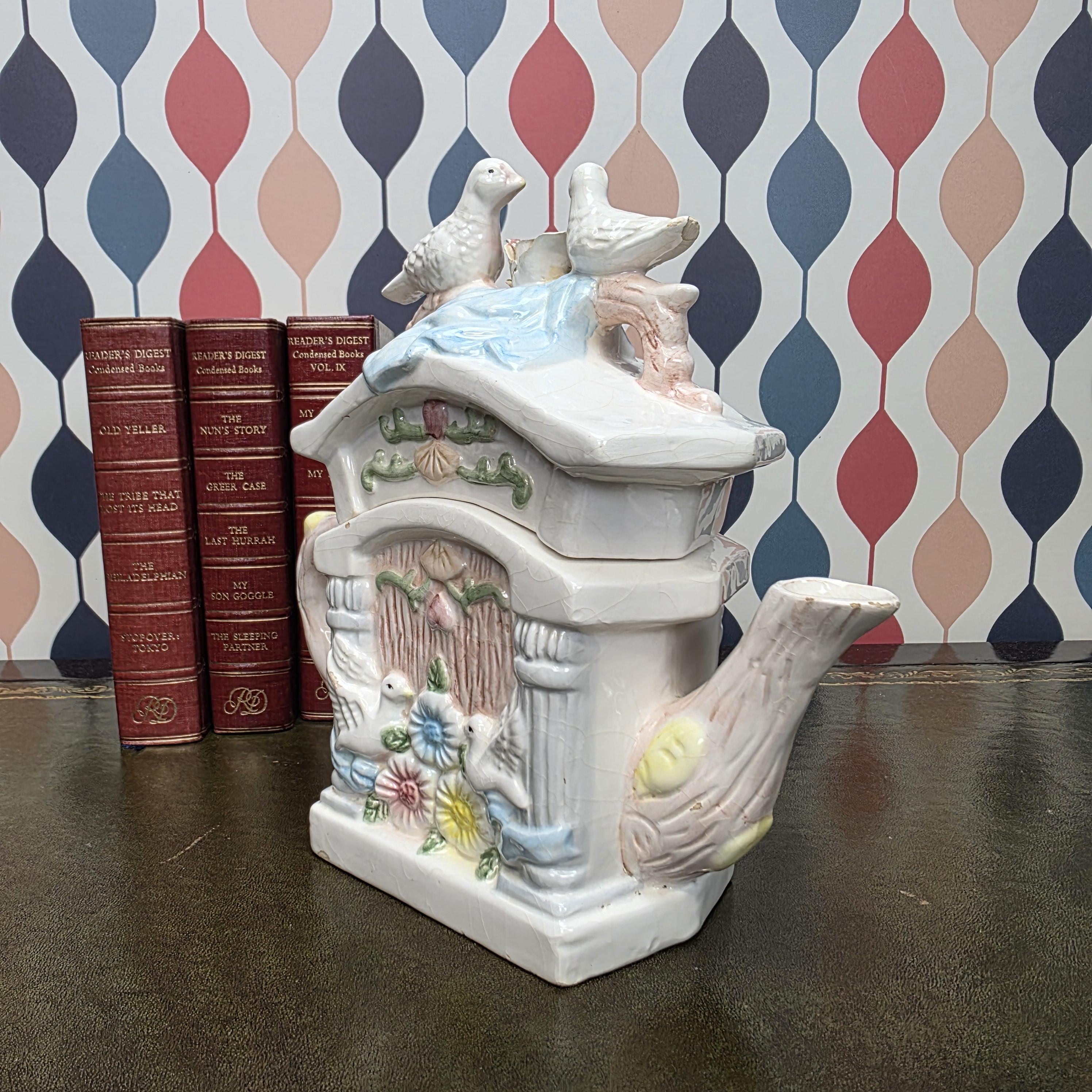 Vintage Bird Ceramic Cottage Dove Figurine Novelty Tea Pot Collectible Teaware Cottagecore Kitchen Decor