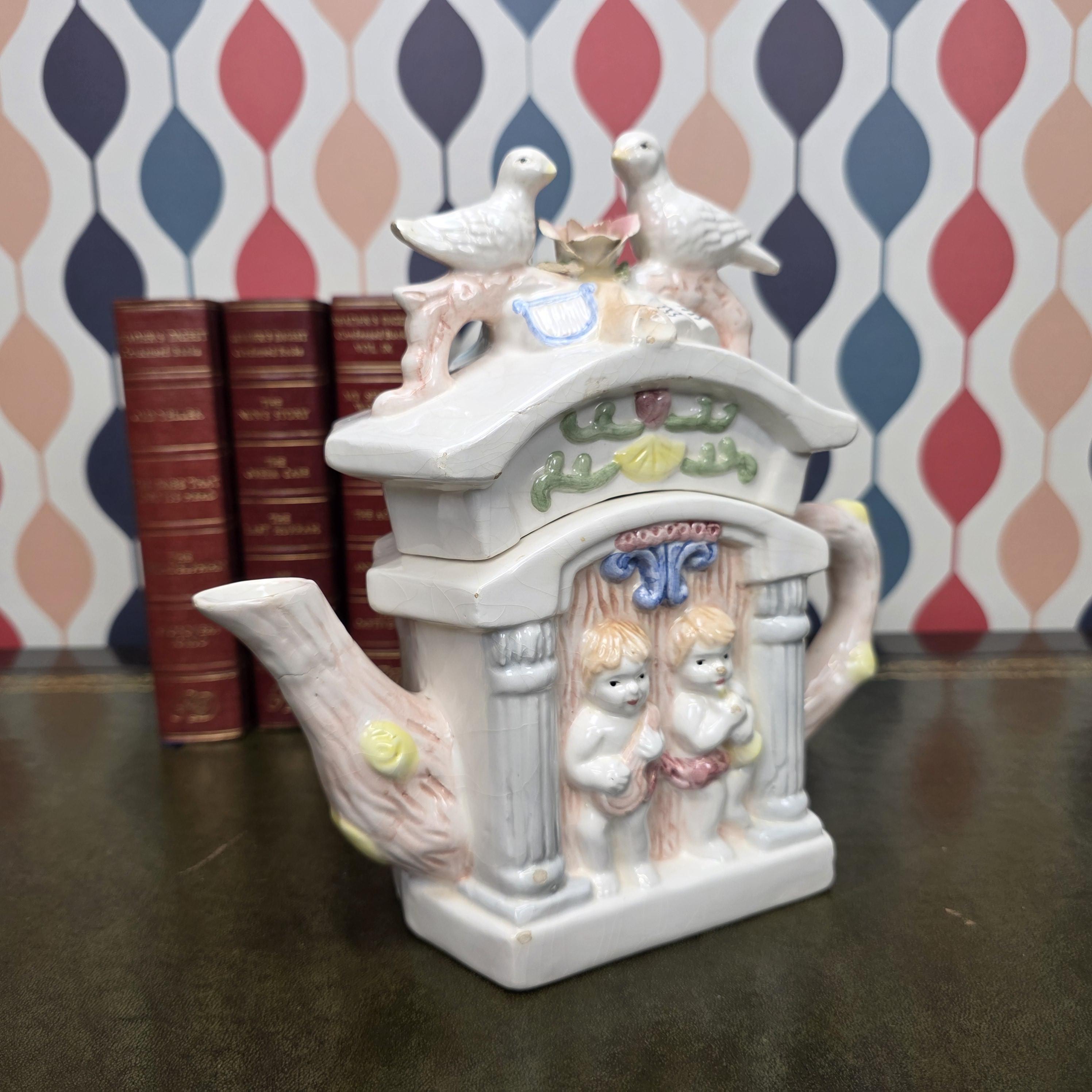 Vintage Bird Ceramic Cottage Dove Figurine Novelty Tea Pot Collectible Teaware Cottagecore Kitchen Decor