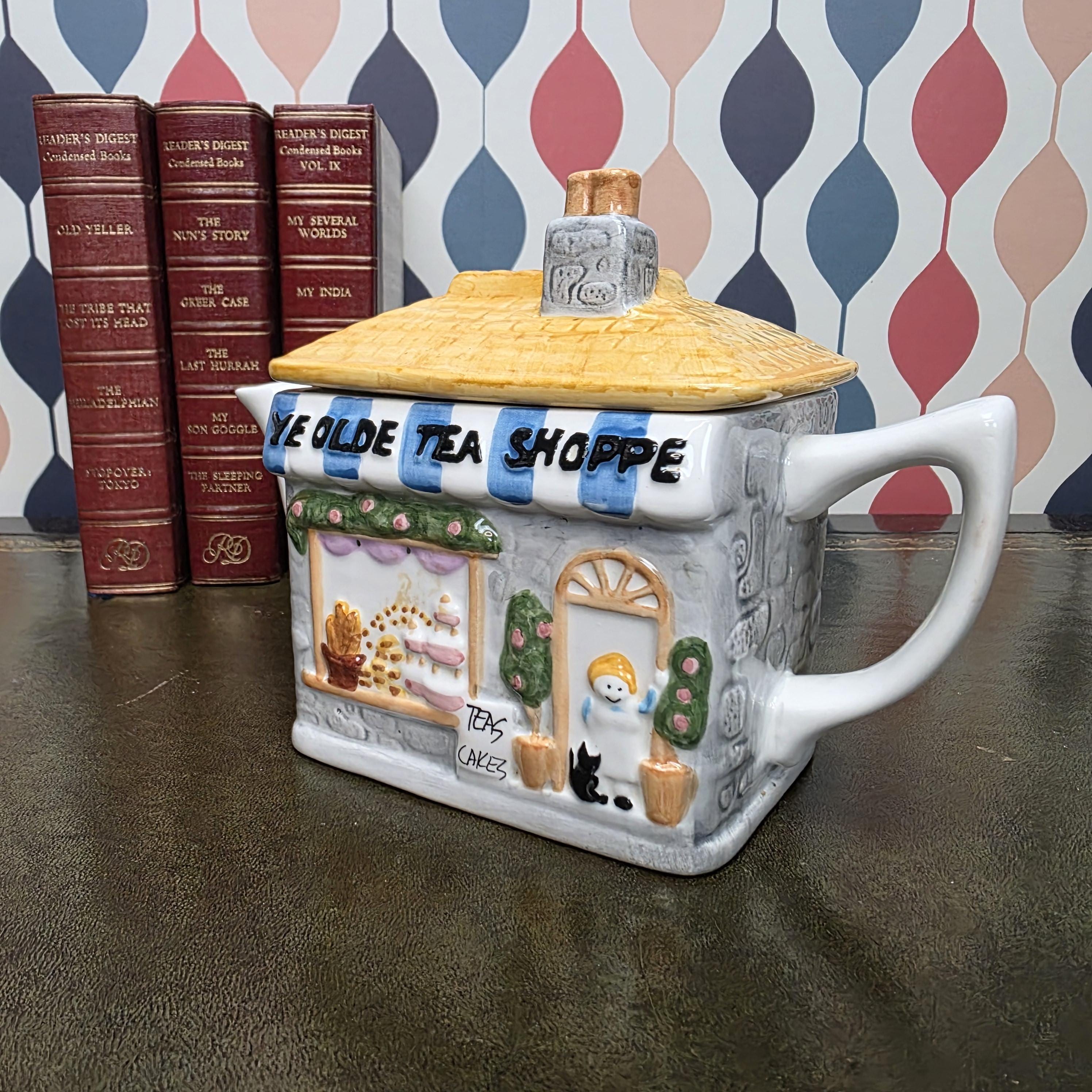 Cottage House Teapot Novelty Ceramic Ye Olde Tea Shoppe Collectible Kitchen Decor Tea Lover