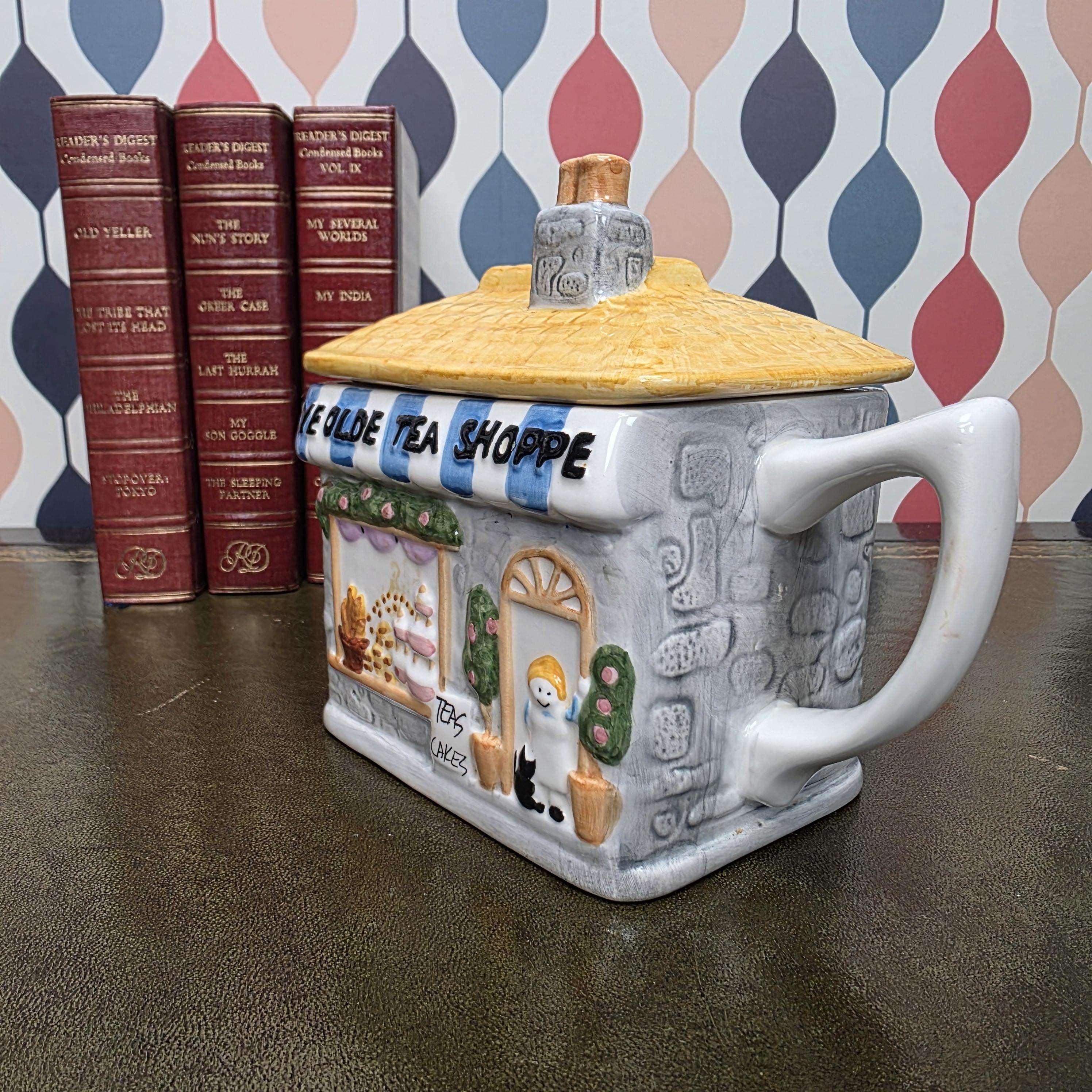 Cottage House Teapot Novelty Ceramic Ye Olde Tea Shoppe Collectible Kitchen Decor Tea Lover