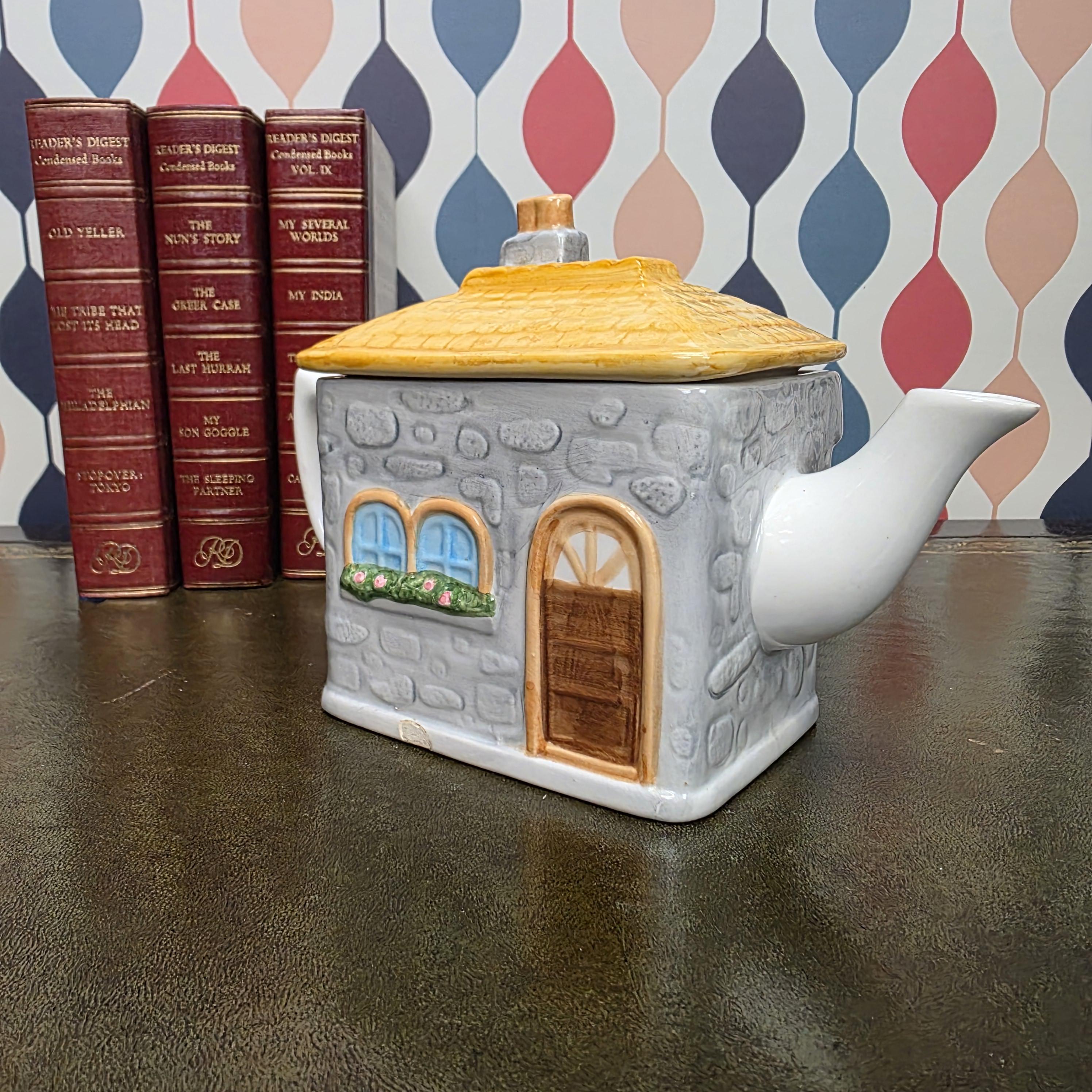 Cottage House Teapot Novelty Ceramic Ye Olde Tea Shoppe Collectible Kitchen Decor Tea Lover