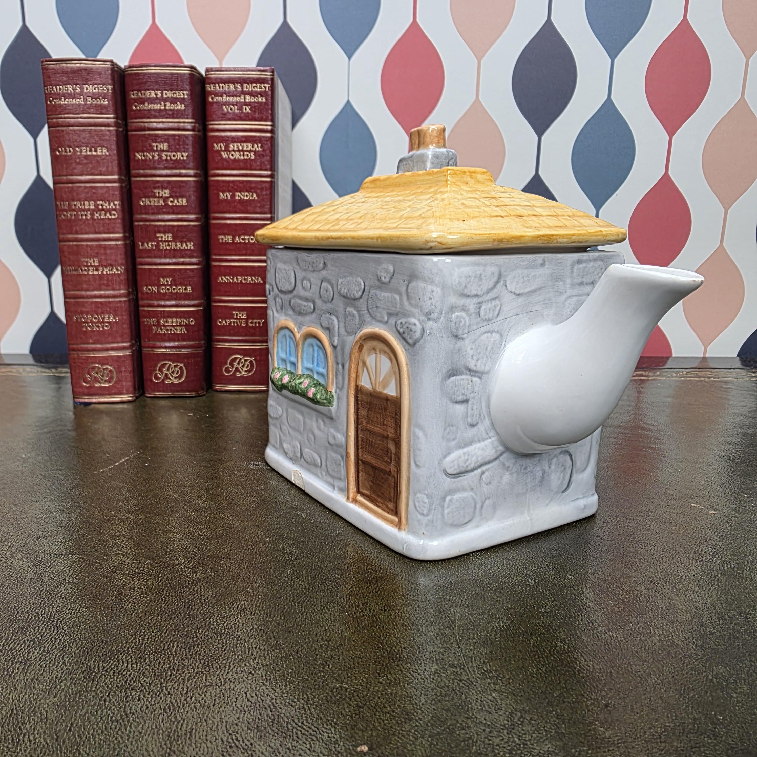 Cottage House Teapot Novelty Ceramic Ye Olde Tea Shoppe Collectible Kitchen Decor Tea Lover