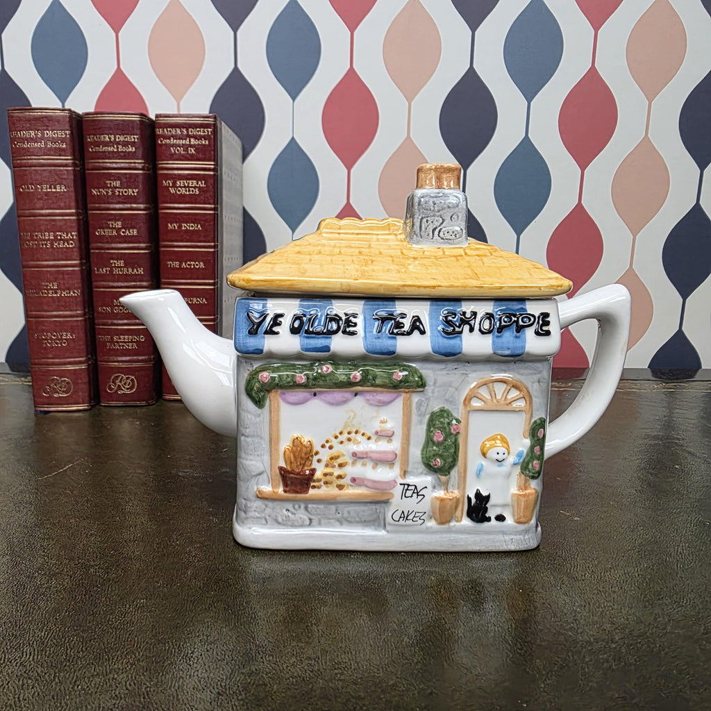 Cottage House Teapot Novelty Ceramic Ye Olde Tea Shoppe Collectible Kitchen Decor Tea Lover