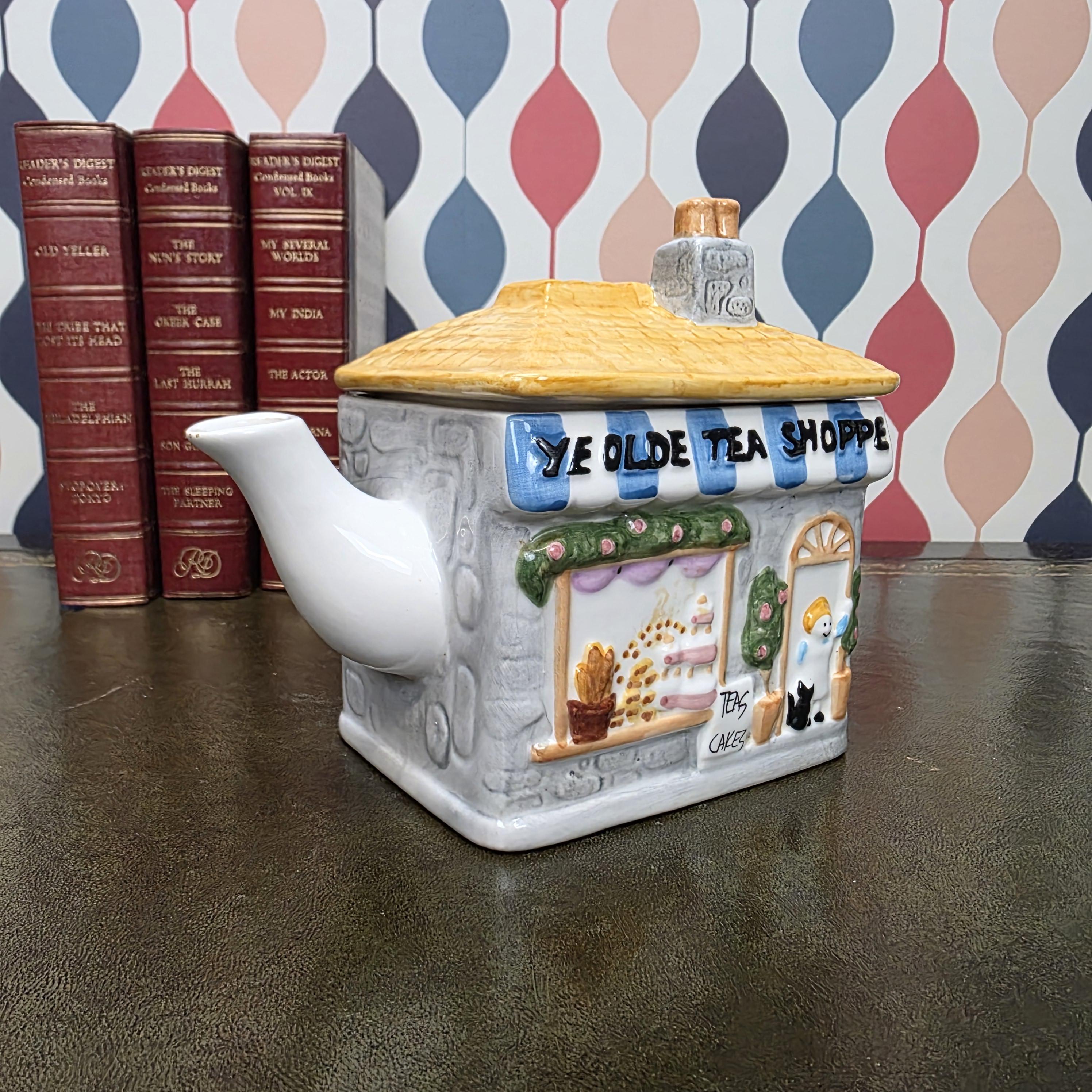 Cottage House Teapot Novelty Ceramic Ye Olde Tea Shoppe Collectible Kitchen Decor Tea Lover