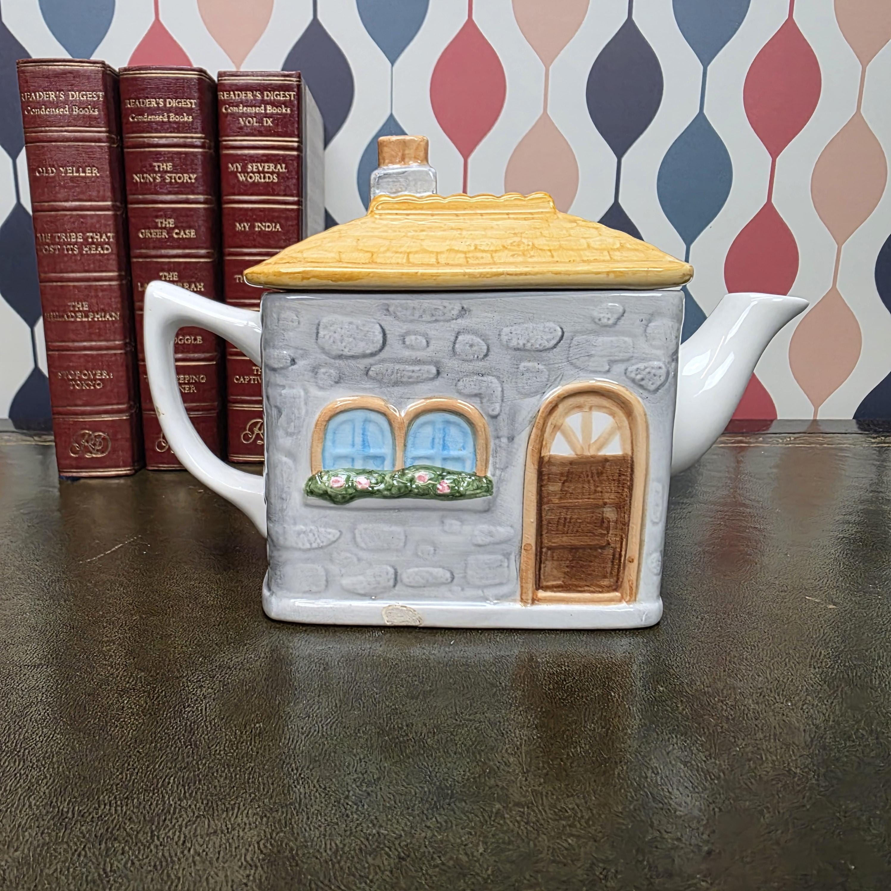 Cottage House Teapot Novelty Ceramic Ye Olde Tea Shoppe Collectible Kitchen Decor Tea Lover