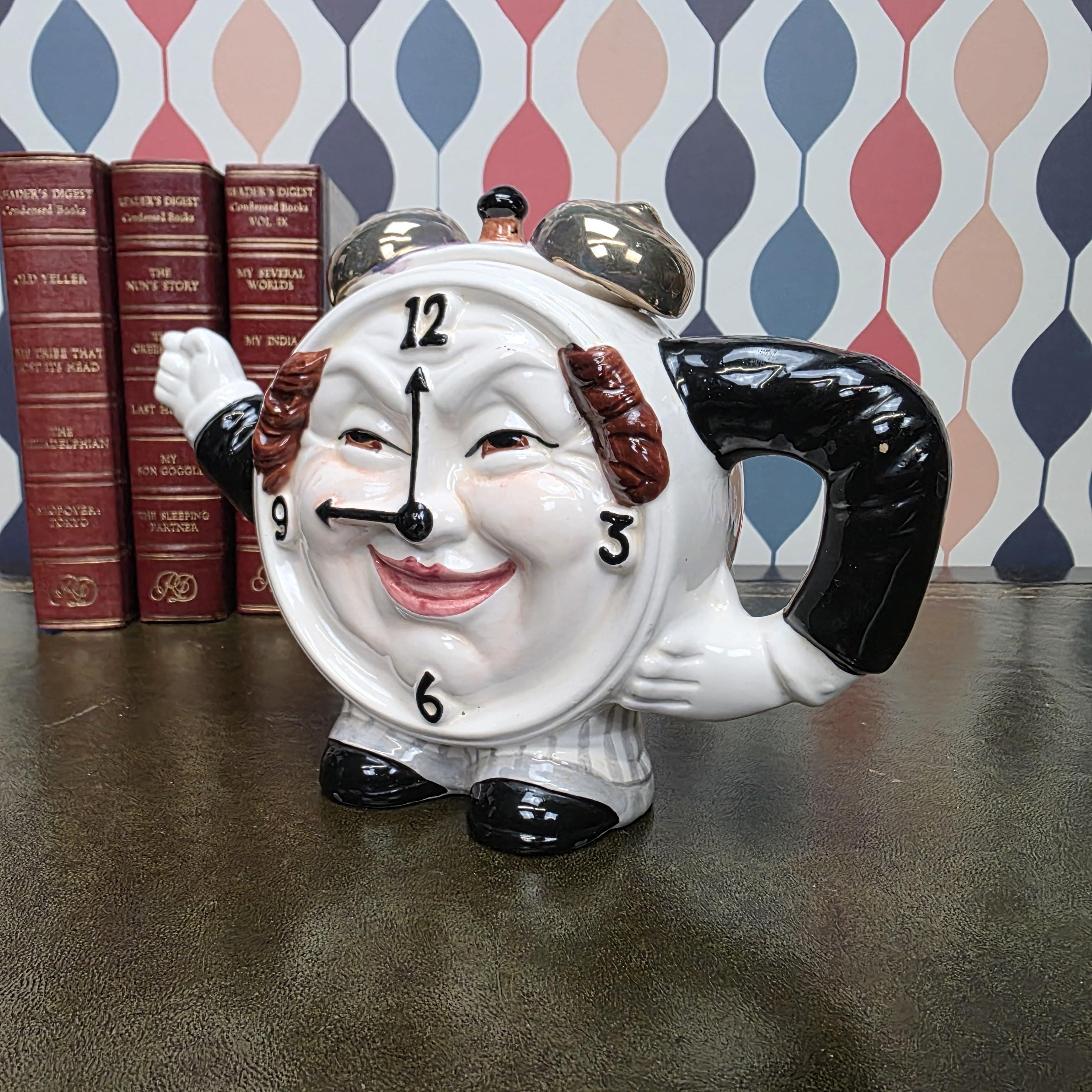 Novelty Clock Face Teapot Figural Ceramic Character Teapot Collectible Kitchen Decor Tea Lover Gift