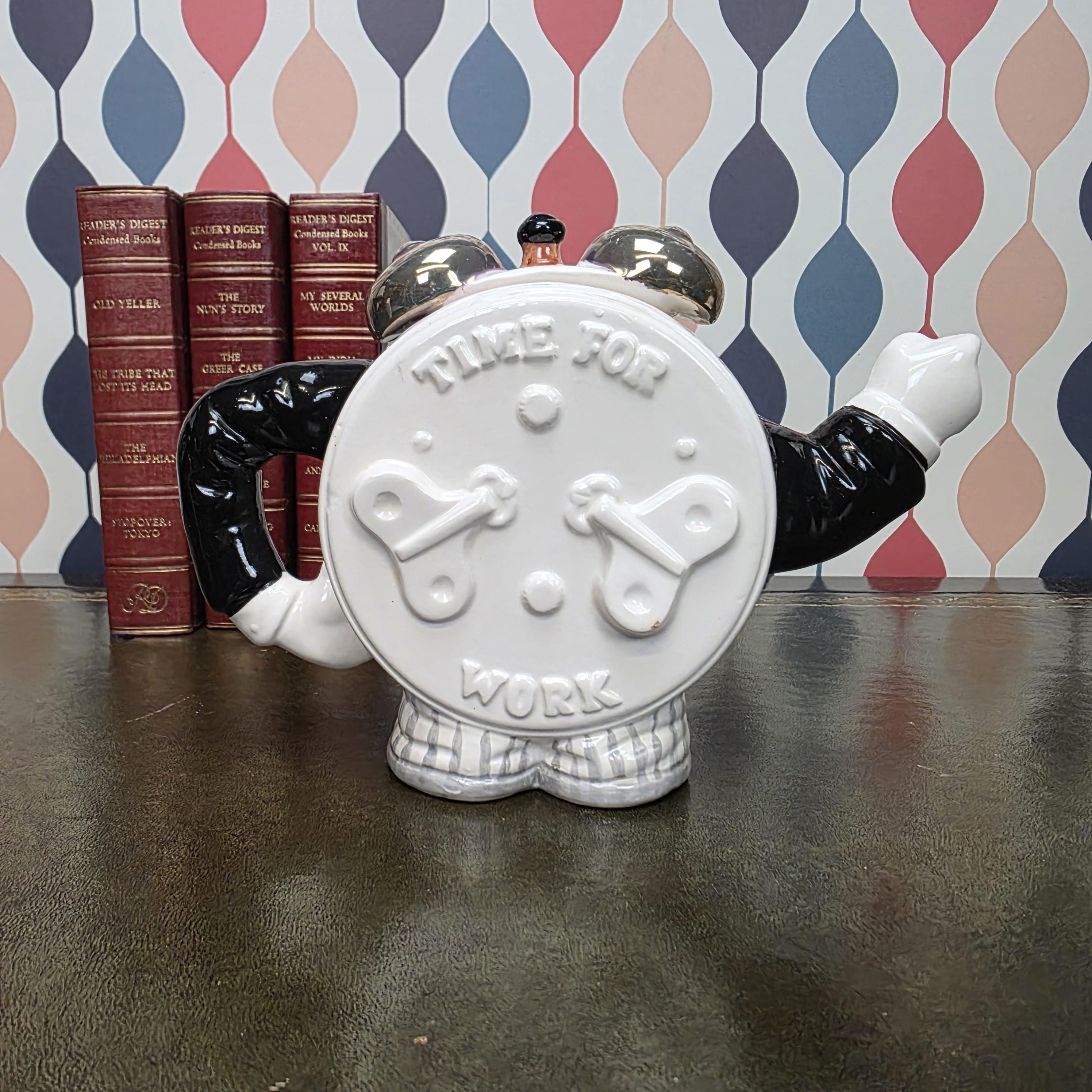 Novelty Clock Face Teapot Figural Ceramic Character Teapot Collectible Kitchen Decor Tea Lover Gift