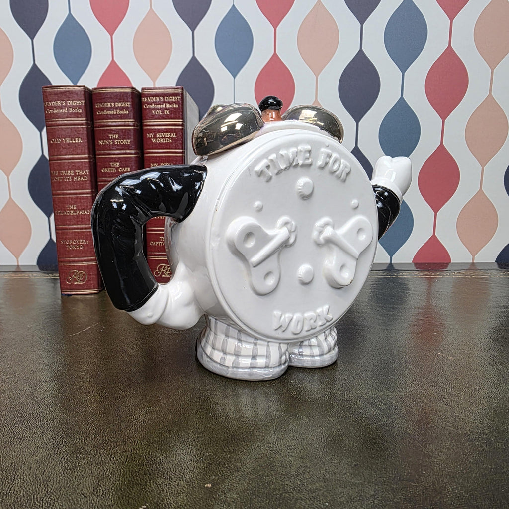 Novelty Clock Face Teapot Figural Ceramic Character Teapot Collectible Kitchen Decor Tea Lover Gift
