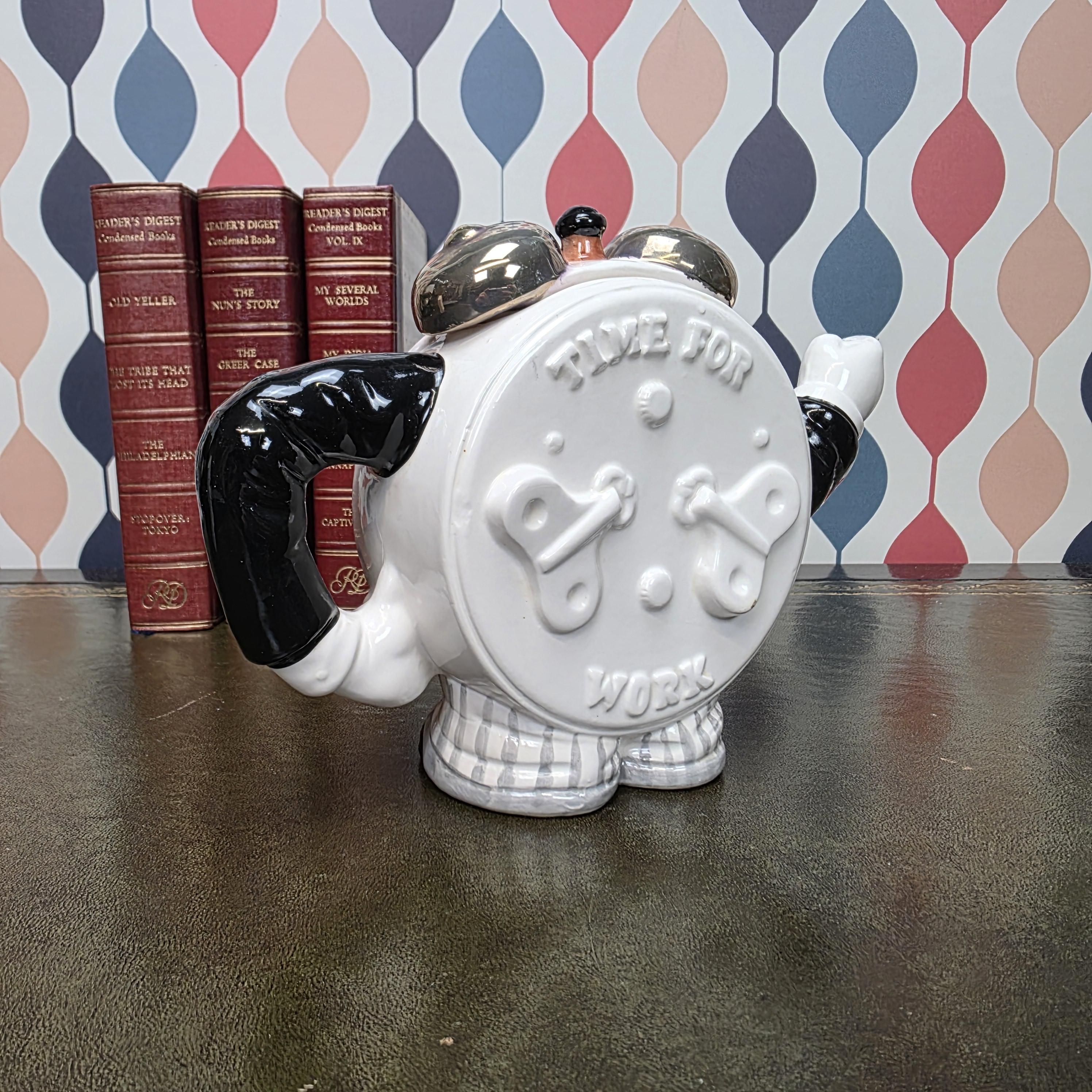Novelty Clock Face Teapot Figural Ceramic Character Teapot Collectible Kitchen Decor Tea Lover Gift