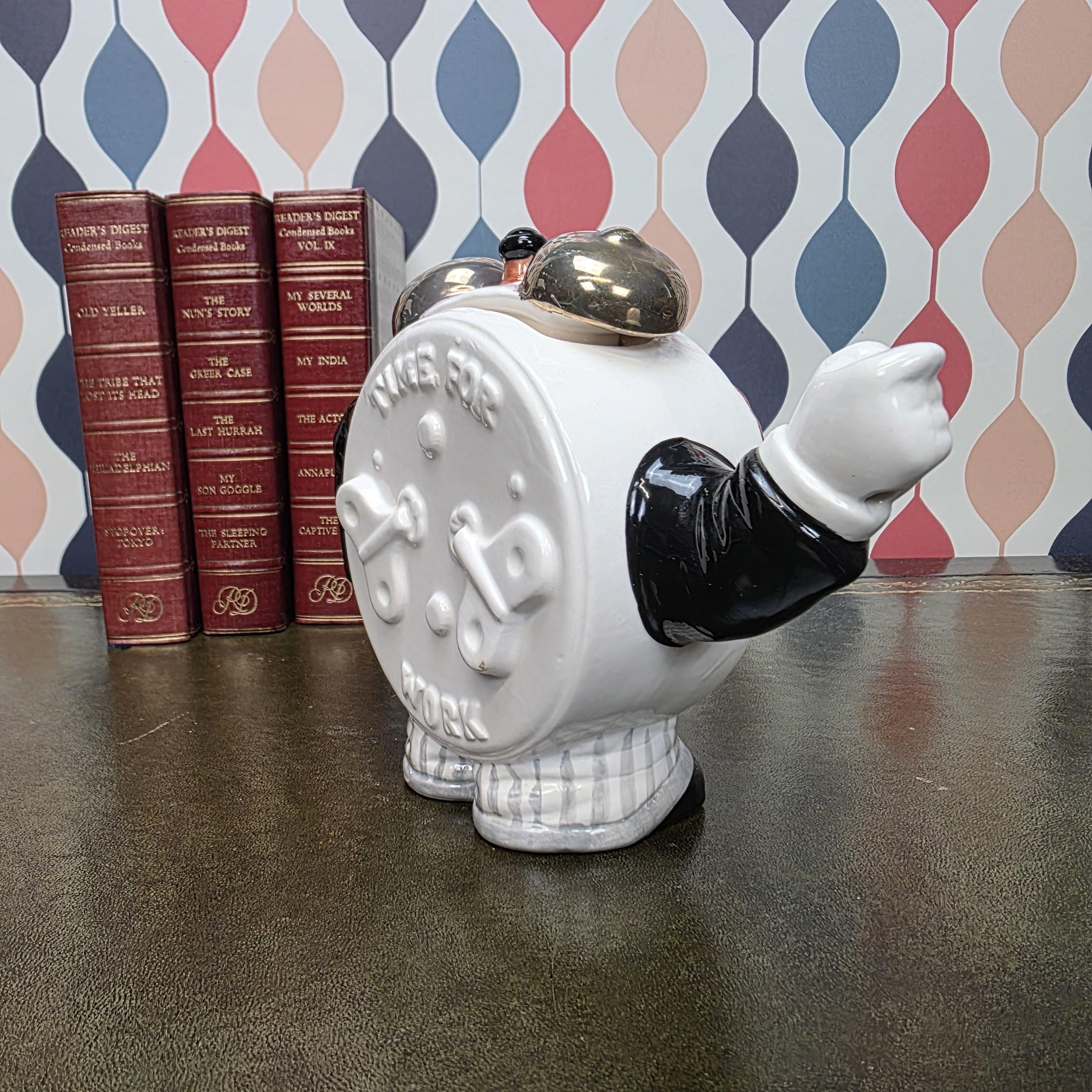 Novelty Clock Face Teapot Figural Ceramic Character Teapot Collectible Kitchen Decor Tea Lover Gift