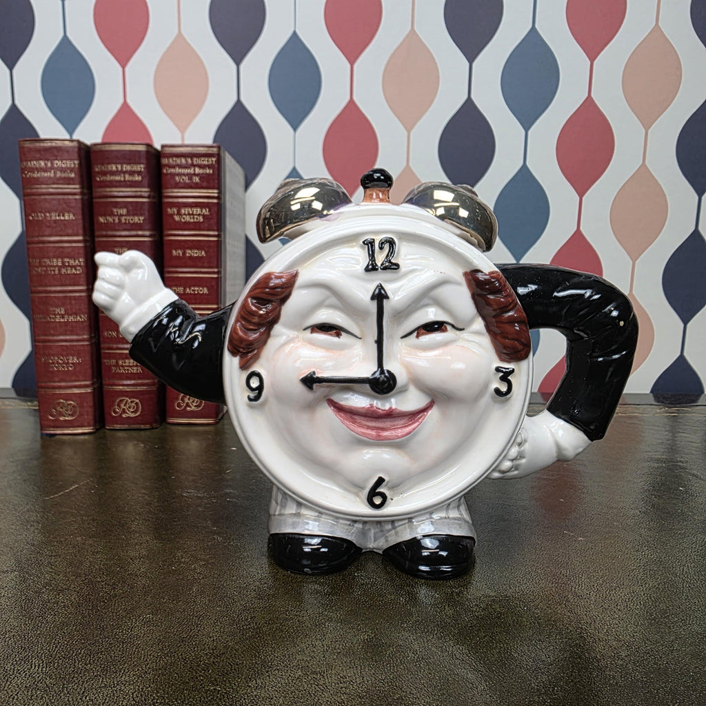 Novelty Clock Face Teapot Figural Ceramic Character Teapot Collectible Kitchen Decor Tea Lover Gift