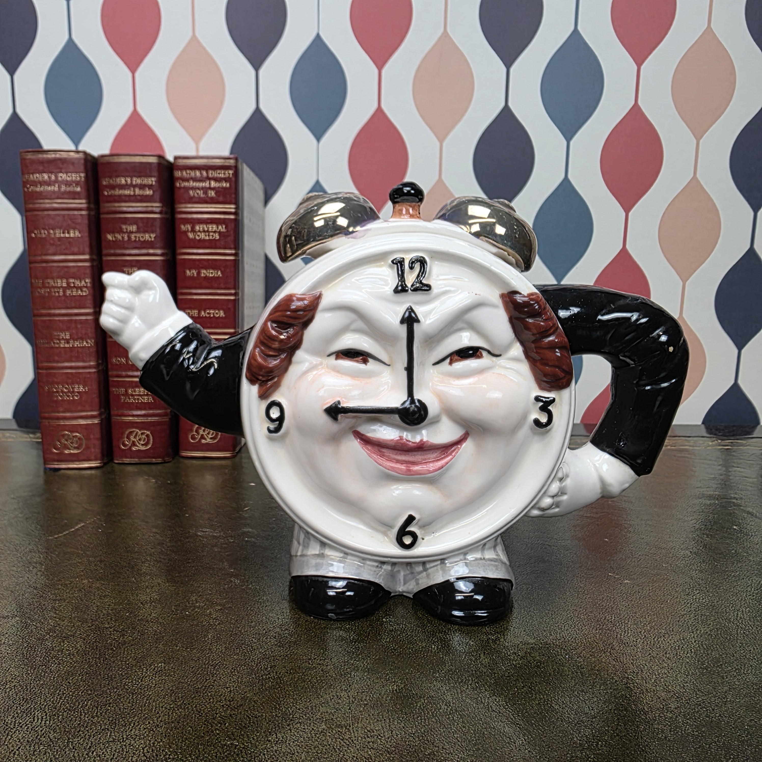 Novelty Clock Face Teapot Figural Ceramic Character Teapot Collectible Kitchen Decor Tea Lover Gift