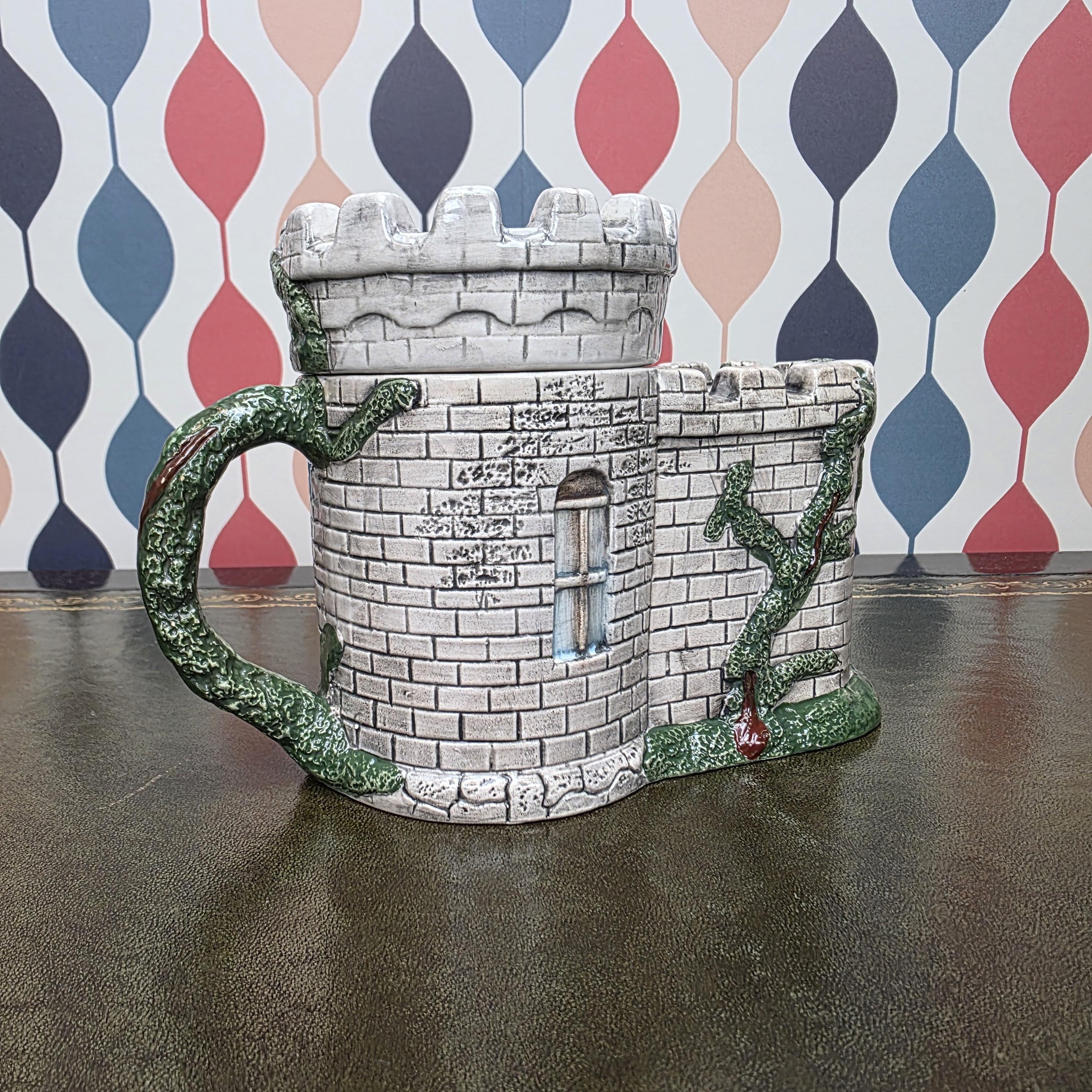 Vintage Castle Teapot Ceramic Medieval Tower Novelty Drinkware Collectible Fantasy Kitchen Decor