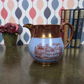 Vintage Copper Lustre Pitcher Blue Transferware Landscape Scene Ceramic Jug English Style Collectible