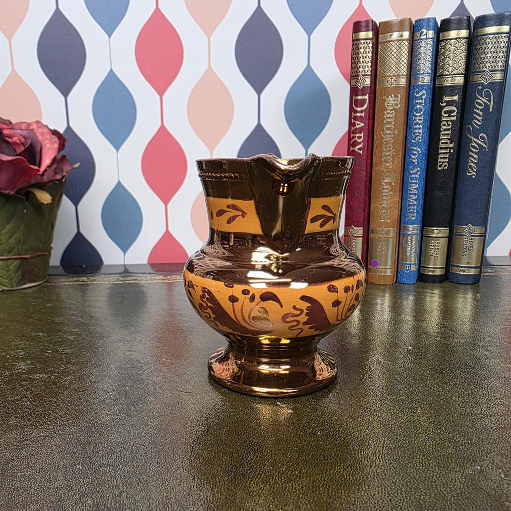 Vintage Copper Lustre Jug Ceramic Creamer Pitcher Brown Lustreware Floral Pattern English Style Cottage