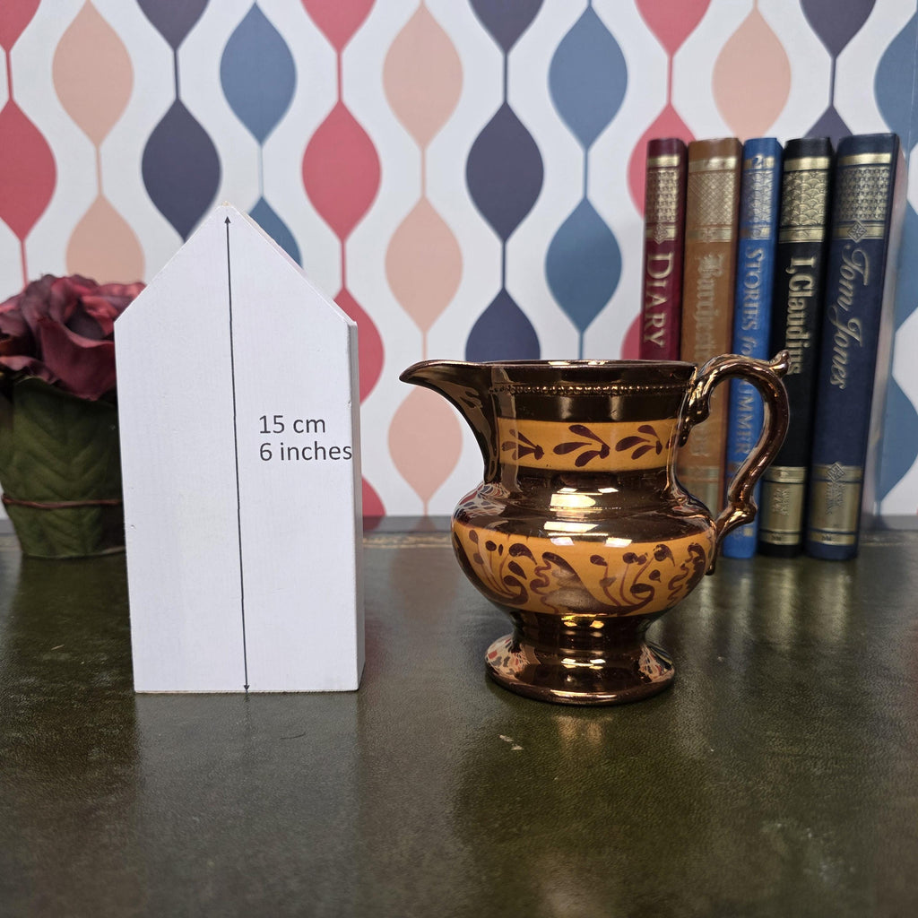 Vintage Copper Lustre Jug Ceramic Creamer Pitcher Brown Lustreware Floral Pattern English Style Cottage