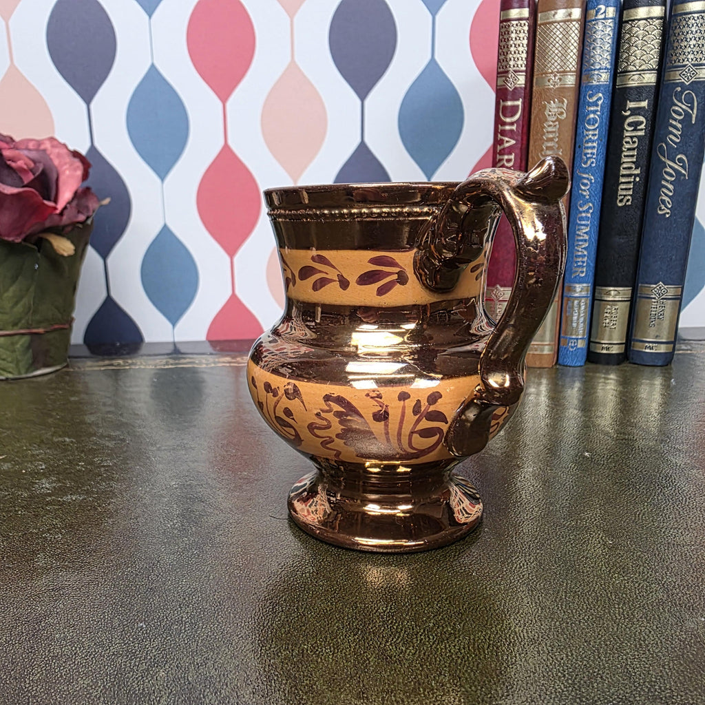 Vintage Copper Lustre Jug Ceramic Creamer Pitcher Brown Lustreware Floral Pattern English Style Cottage