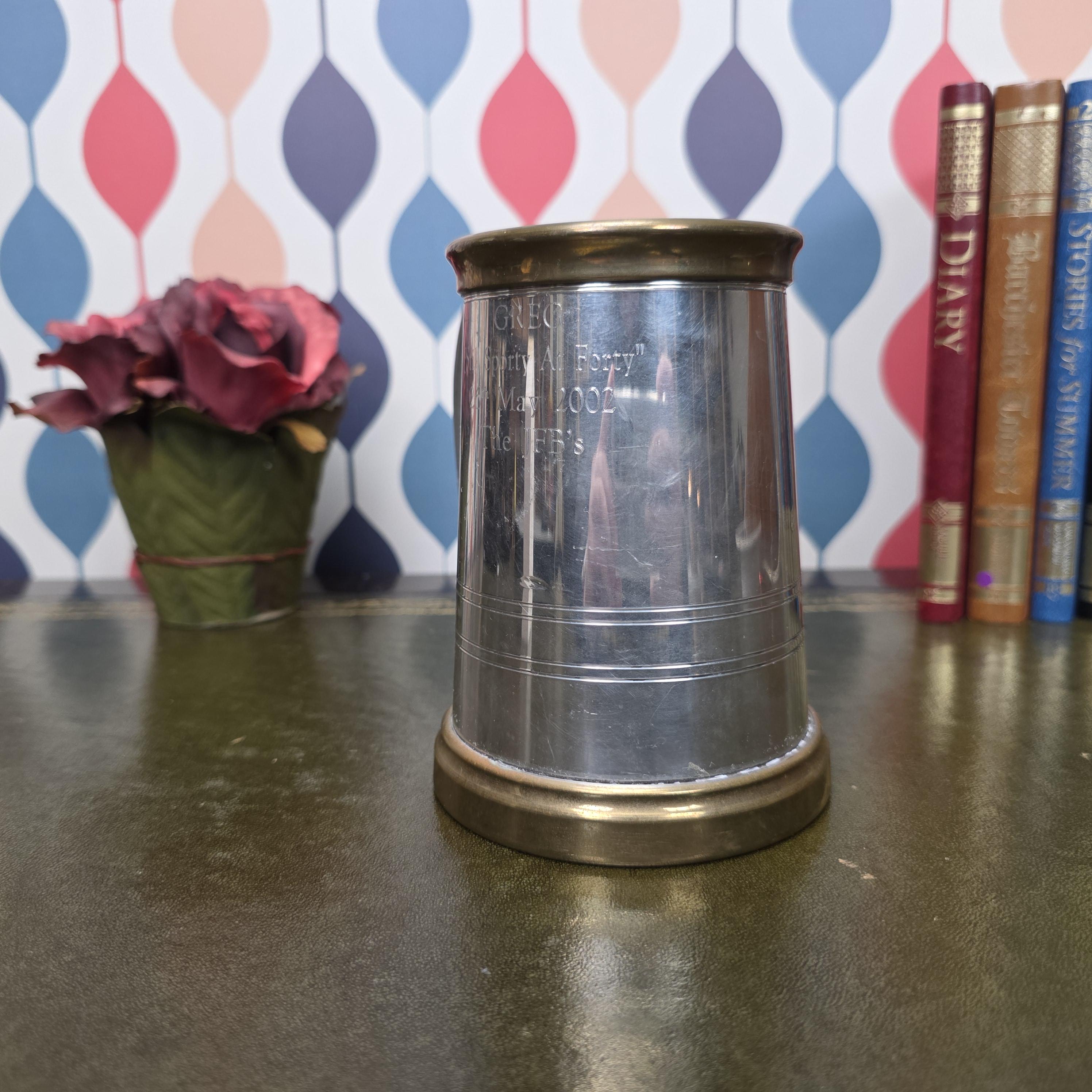 Vintage English Pewter Tankard Mug Engraved Still Sporty At Forty 2002 Gift Barware Collectible
