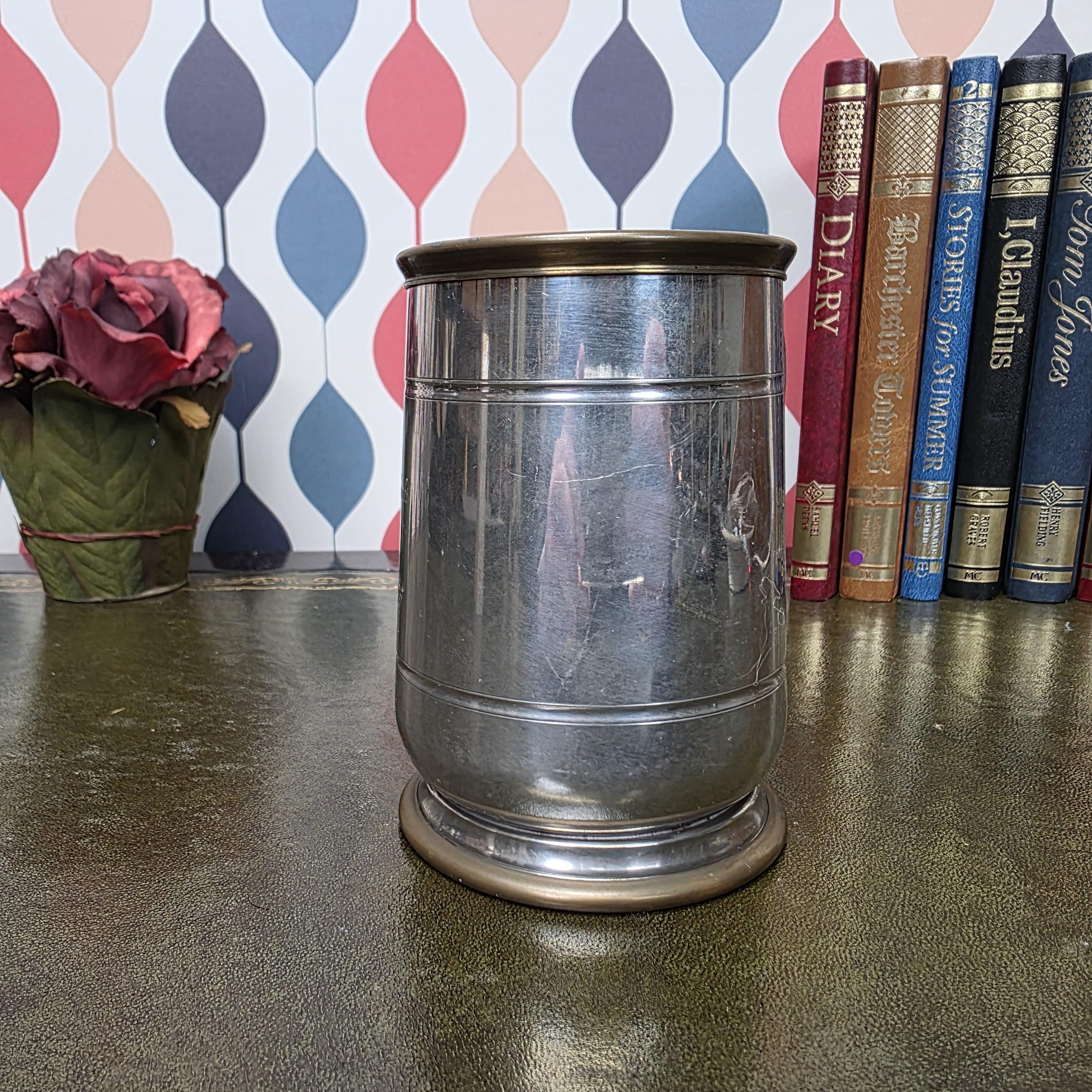 Vintage Engraved Pewter Tankard Mug Ornate Handle Greg Thank You Gift 1995 Barware Collectible