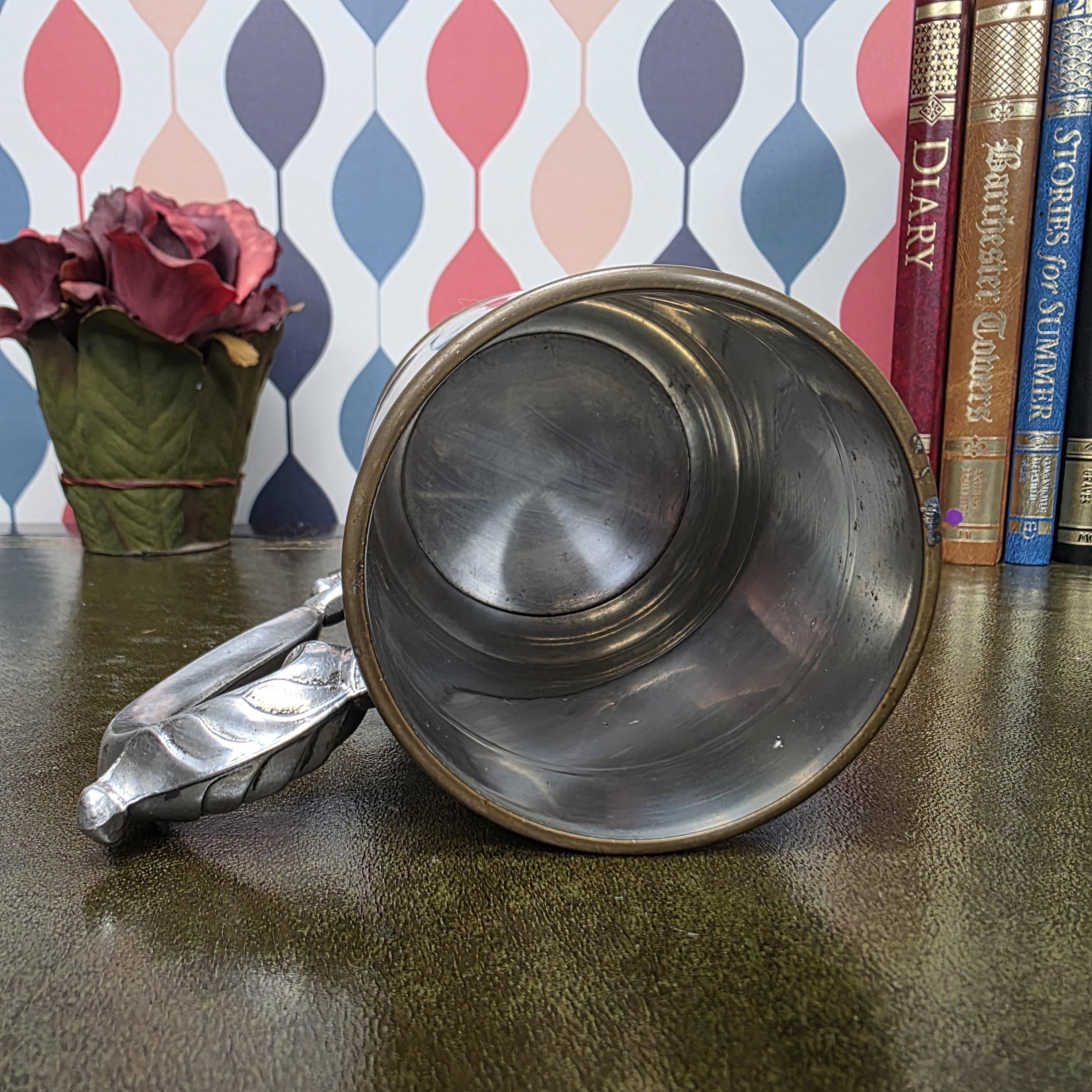 Vintage Engraved Pewter Tankard Mug Ornate Handle Greg Thank You Gift 1995 Barware Collectible