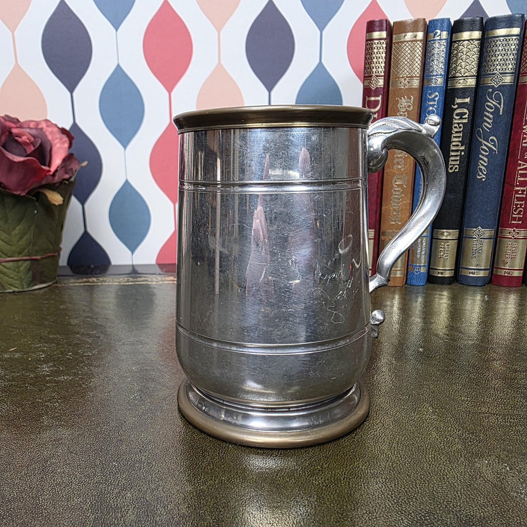 Vintage Engraved Pewter Tankard Mug Ornate Handle Greg Thank You Gift 1995 Barware Collectible