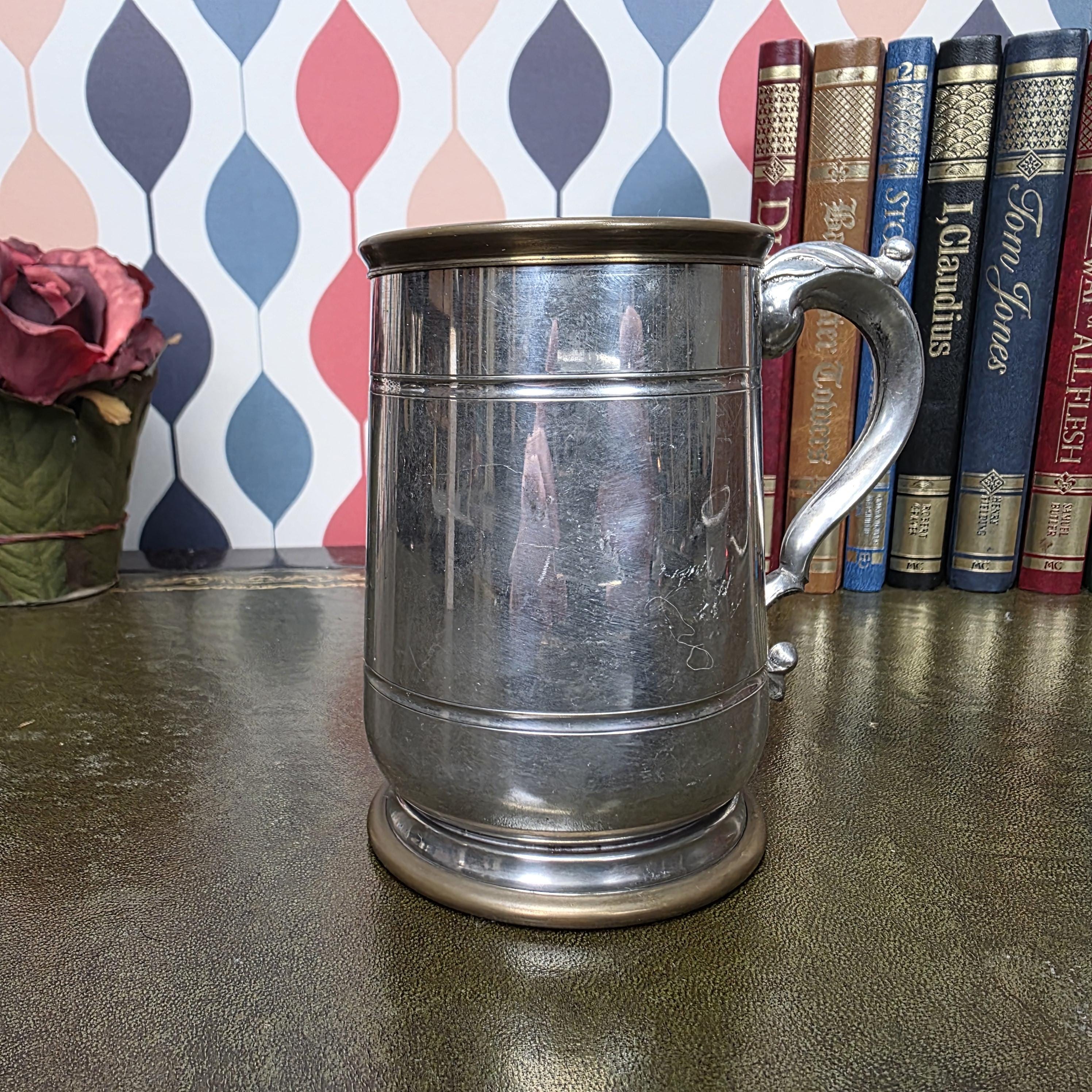 Vintage Engraved Pewter Tankard Mug Ornate Handle Greg Thank You Gift 1995 Barware Collectible