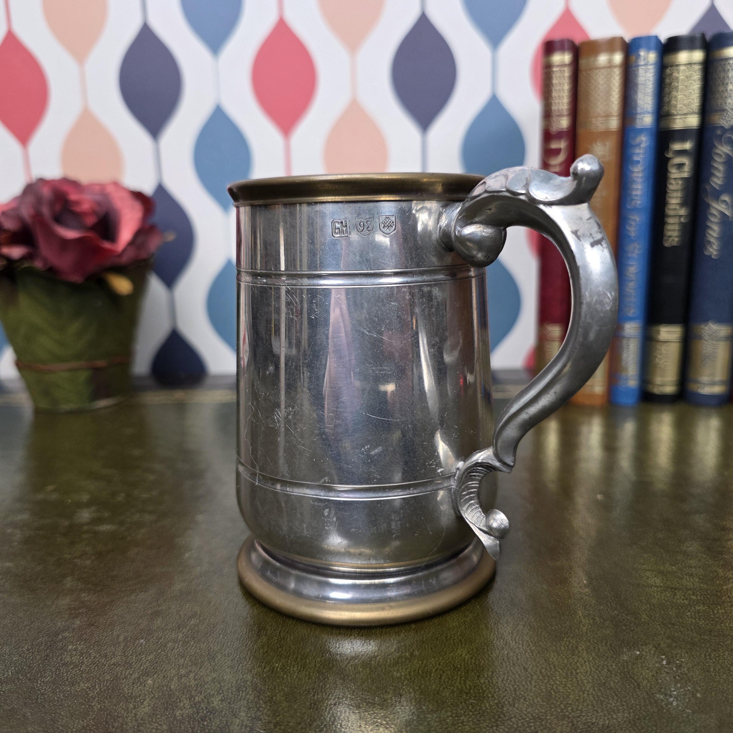 Vintage Engraved Pewter Tankard Mug Ornate Handle Greg Thank You Gift 1995 Barware Collectible