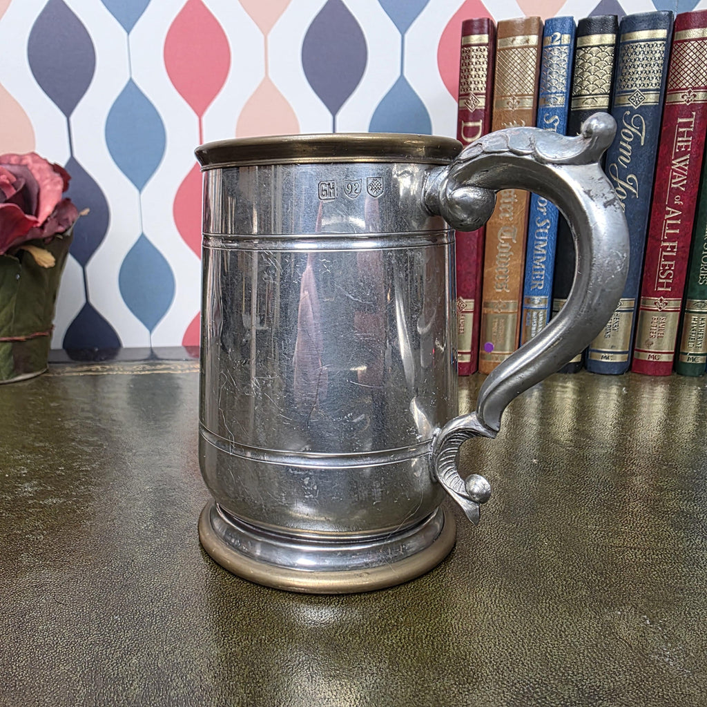 Vintage Engraved Pewter Tankard Mug Ornate Handle Greg Thank You Gift 1995 Barware Collectible