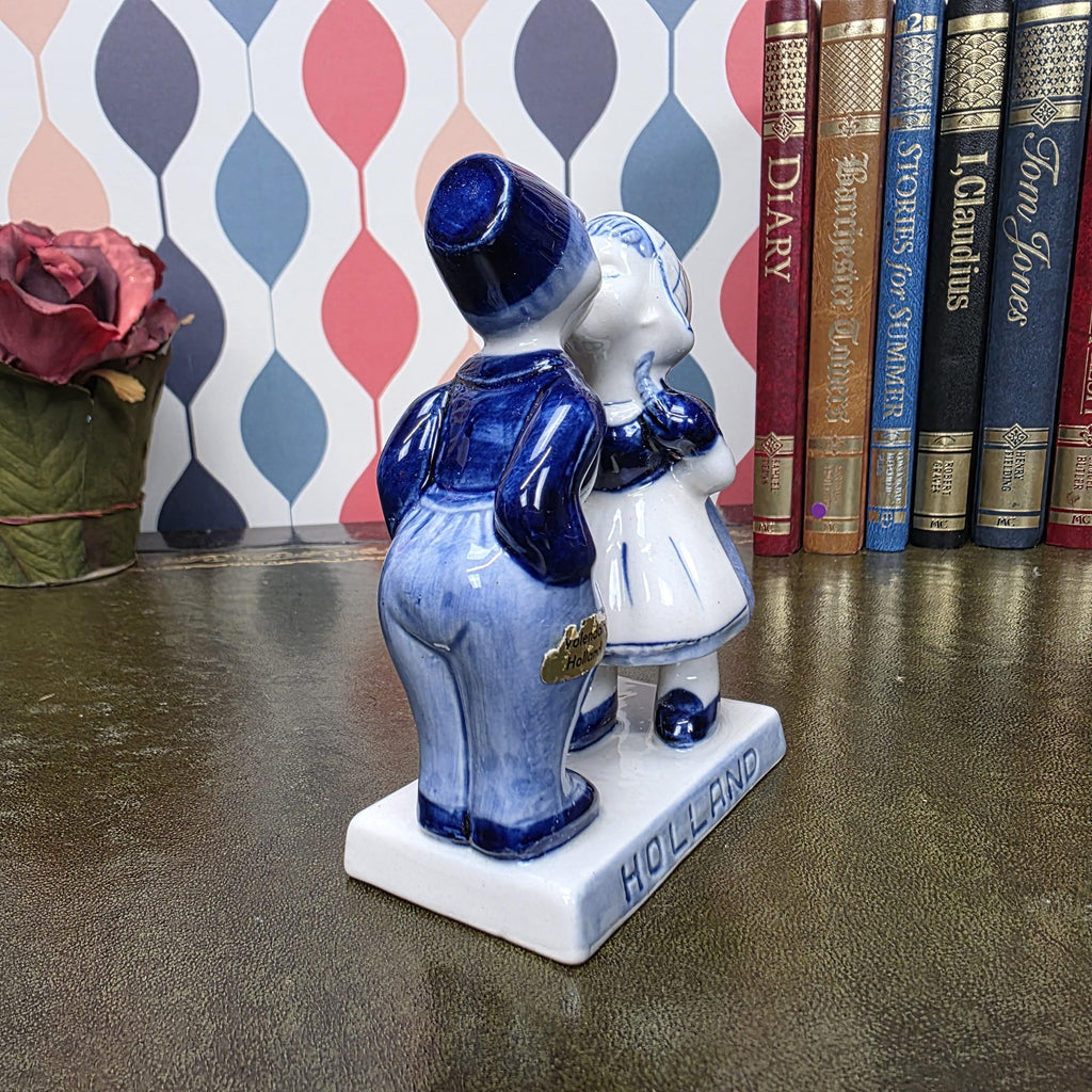 Vintage Delft Blue Kissing Couple Figurine Holland Volendam Hand Painted Dutch Ceramic Statue
