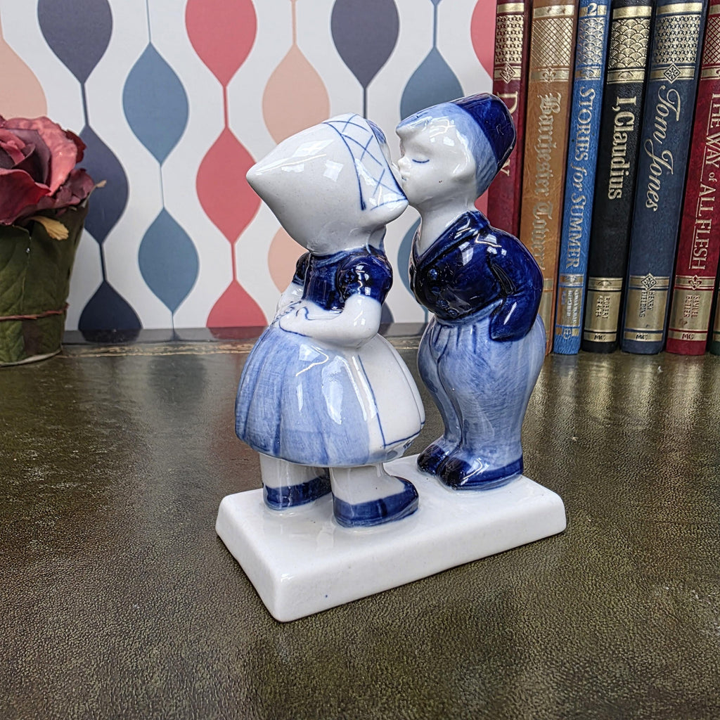 Vintage Delft Blue Kissing Couple Figurine Holland Volendam Hand Painted Dutch Ceramic Statue