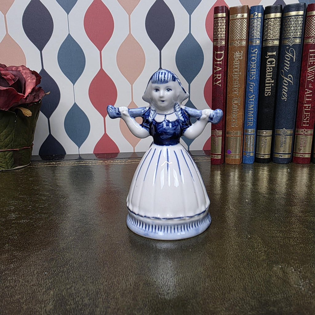 Vintage Delft Blue Dutch Girl Figurine Hand Painted Ceramic Holland Blue White Collectible Decor