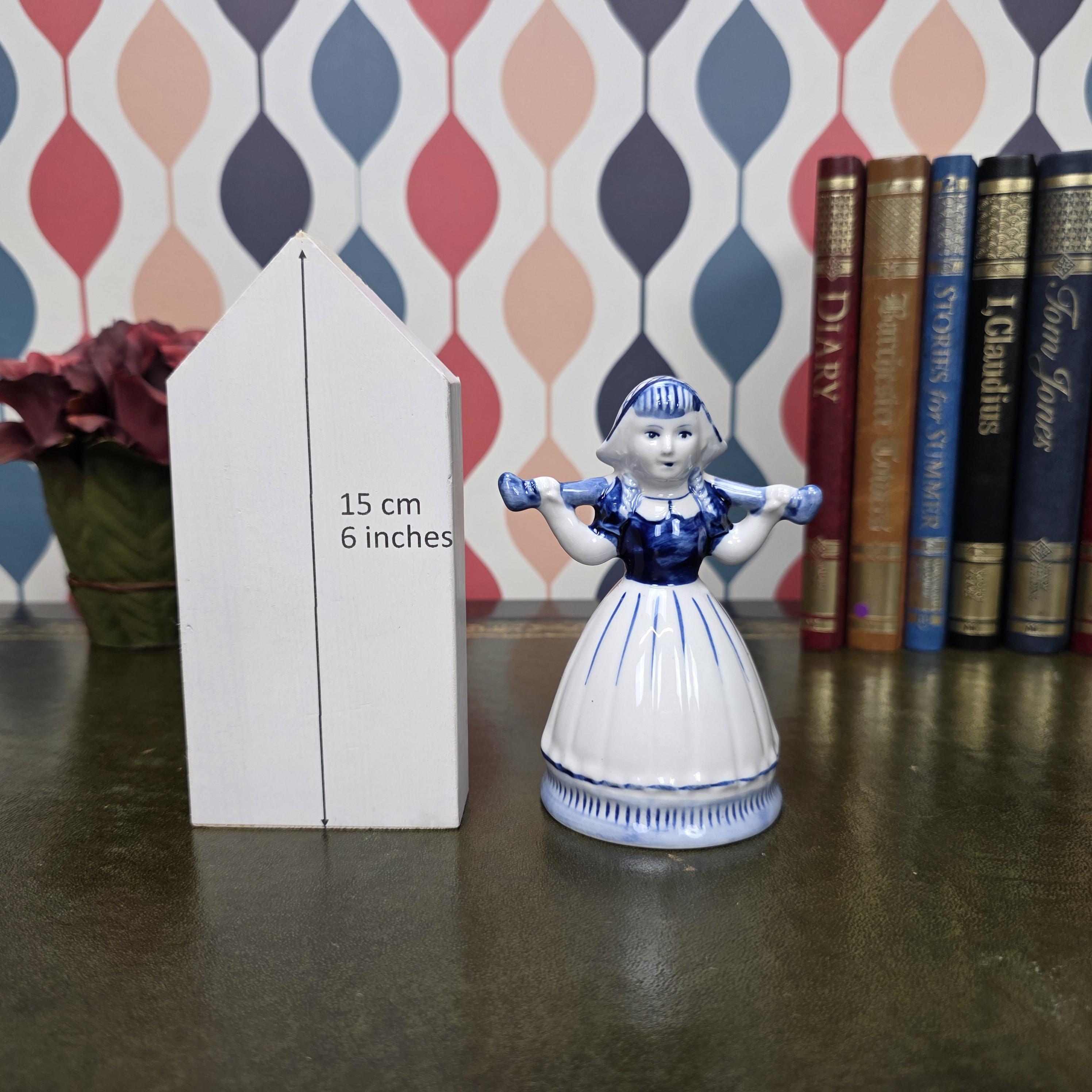 Vintage Delft Blue Dutch Girl Figurine Hand Painted Ceramic Holland Blue White Collectible Decor