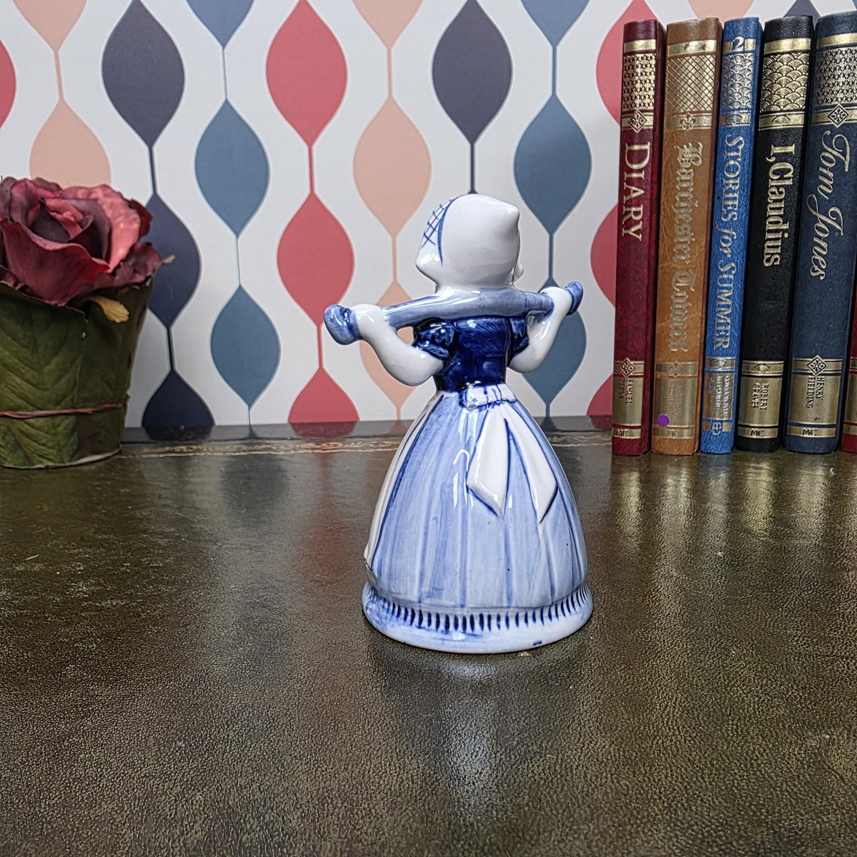 Vintage Delft Blue Dutch Girl Figurine Hand Painted Ceramic Holland Blue White Collectible Decor