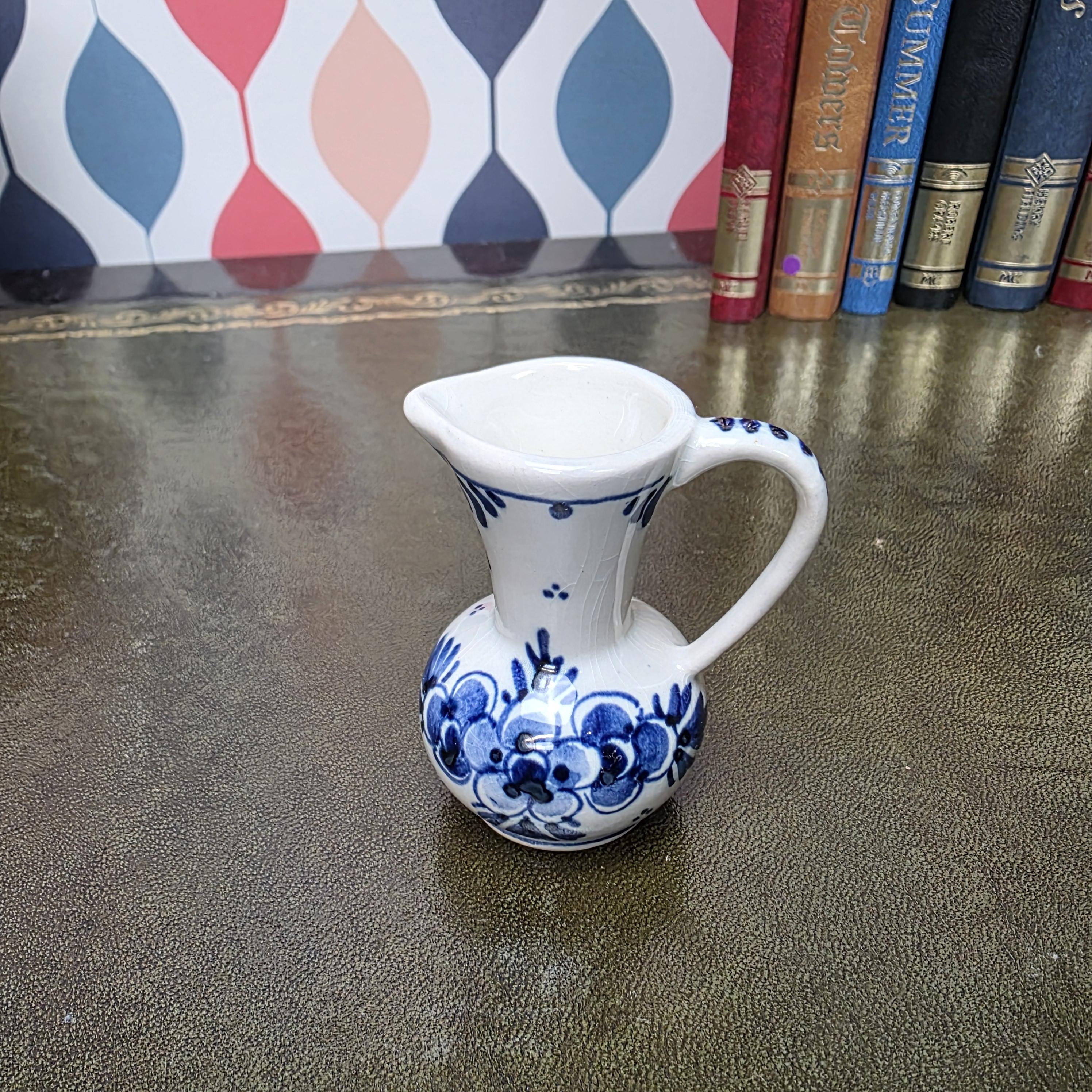 Vintage Delft Blue Mini Pitcher Hand Painted Small Ceramic Jug Holland Miniature Creamer Vase