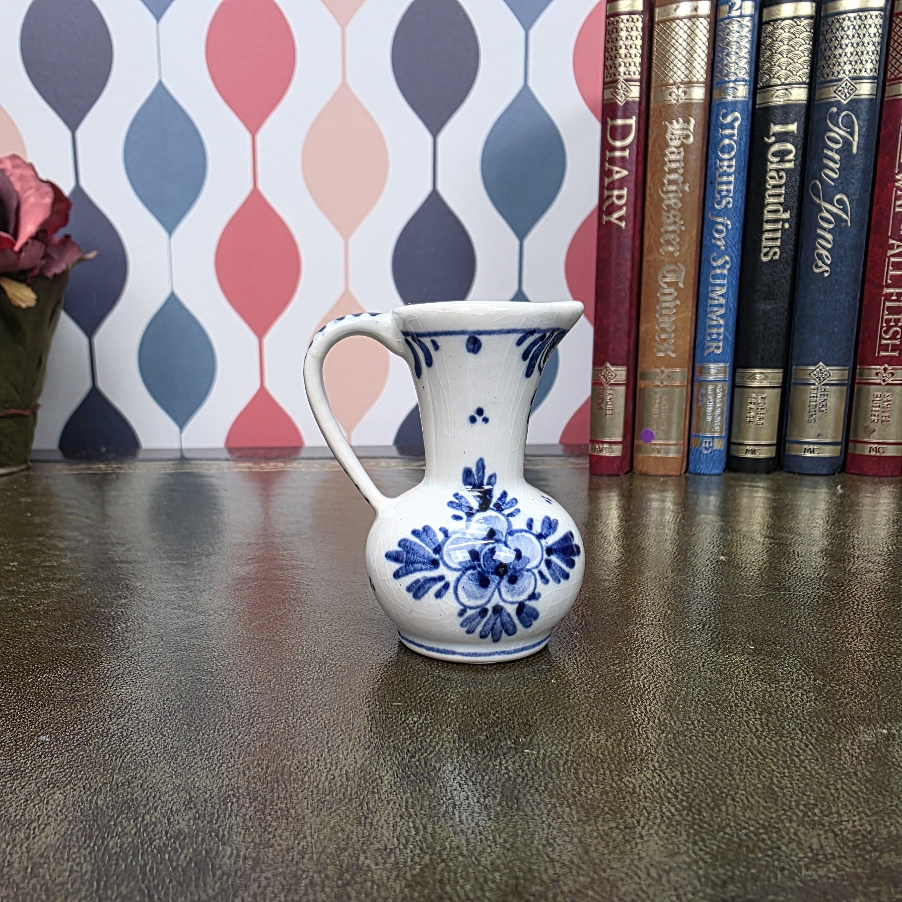 Vintage Delft Blue Mini Pitcher Hand Painted Small Ceramic Jug Holland Miniature Creamer Vase