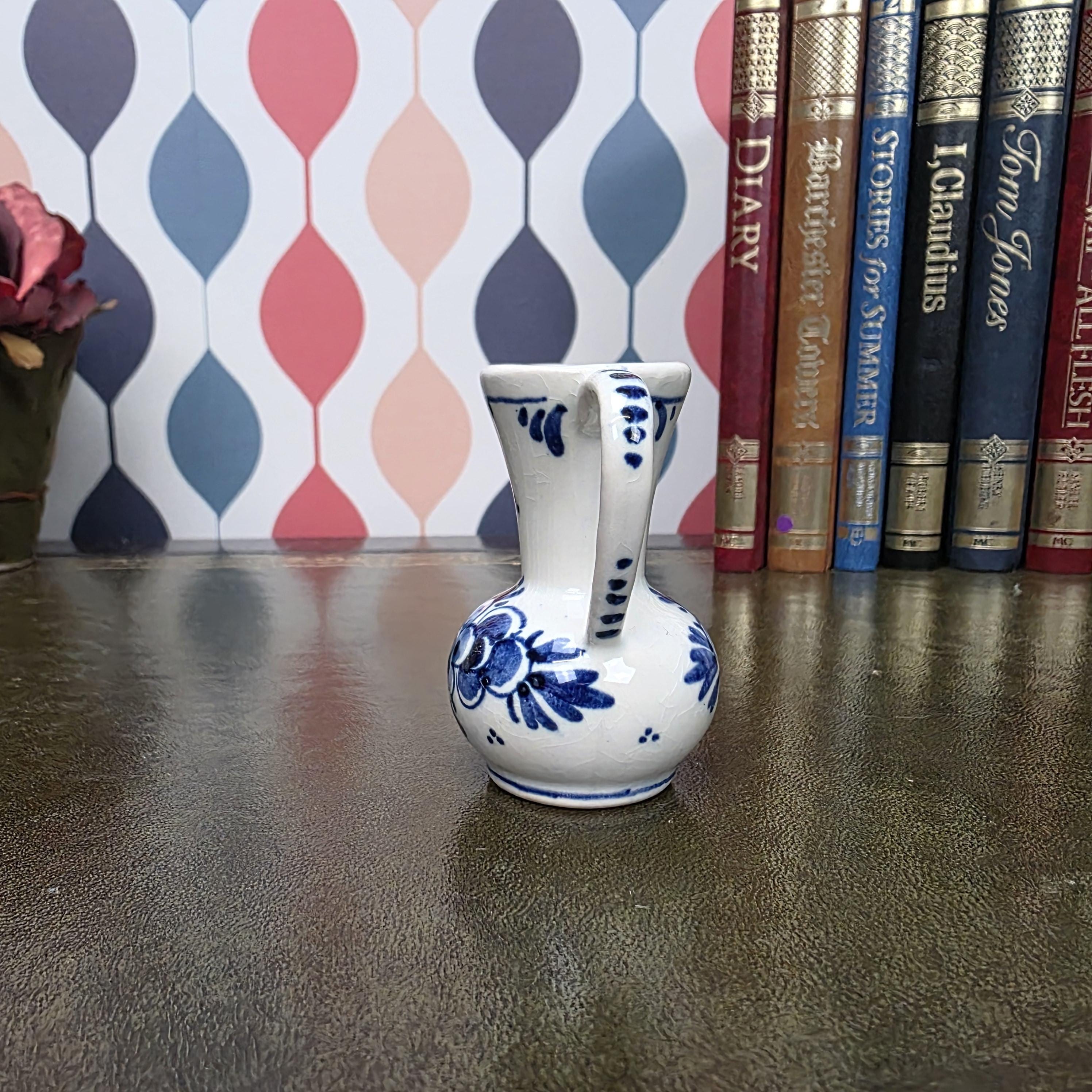 Vintage Delft Blue Mini Pitcher Hand Painted Small Ceramic Jug Holland Miniature Creamer Vase
